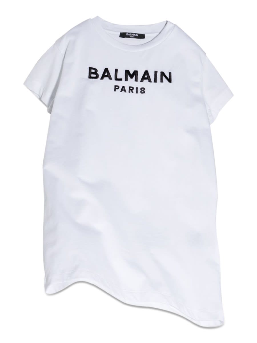 Shop Balmain Dress With Logo In White