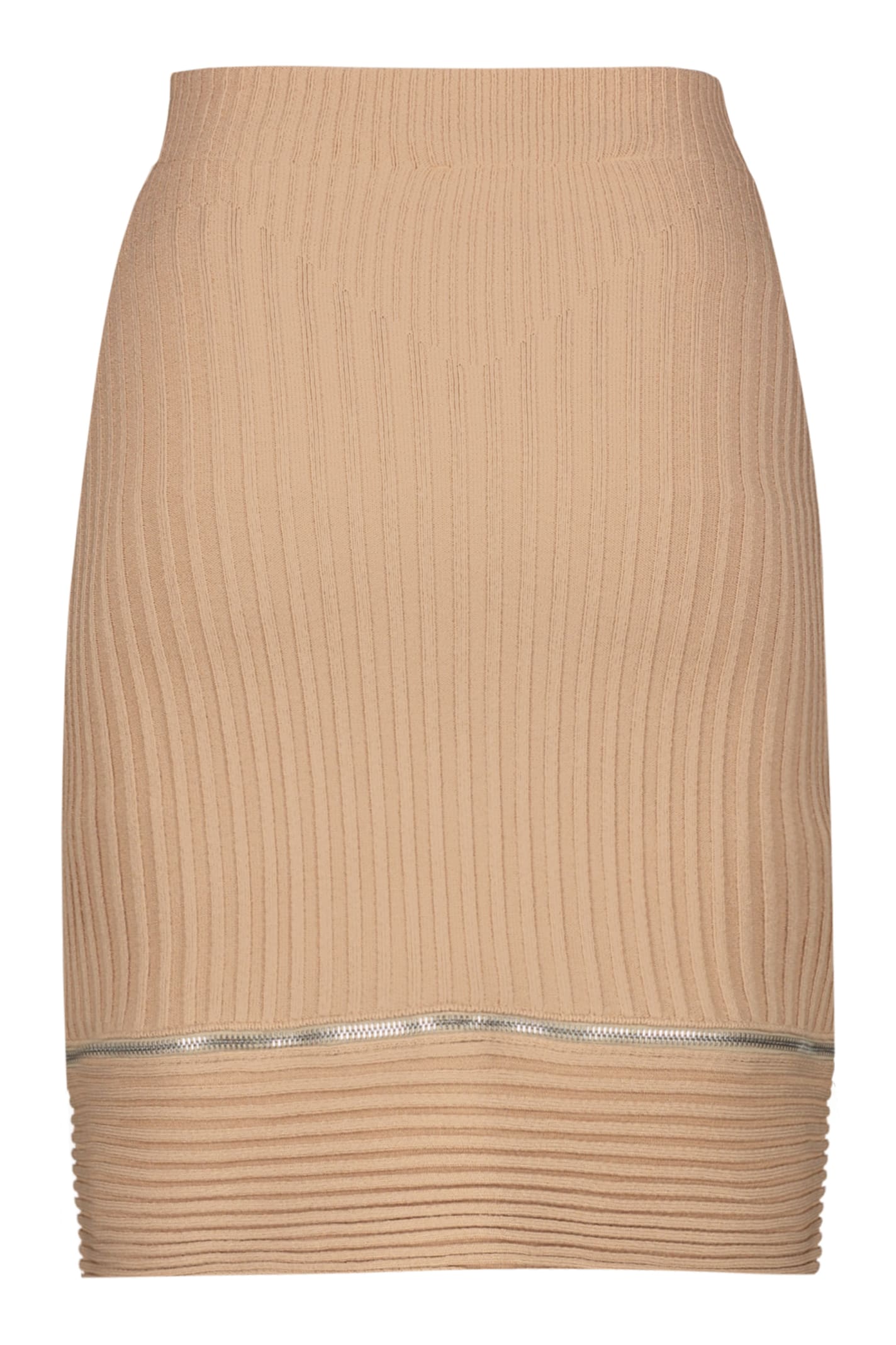 Shop Andreädamo Knitted Mini Skirt In Beige