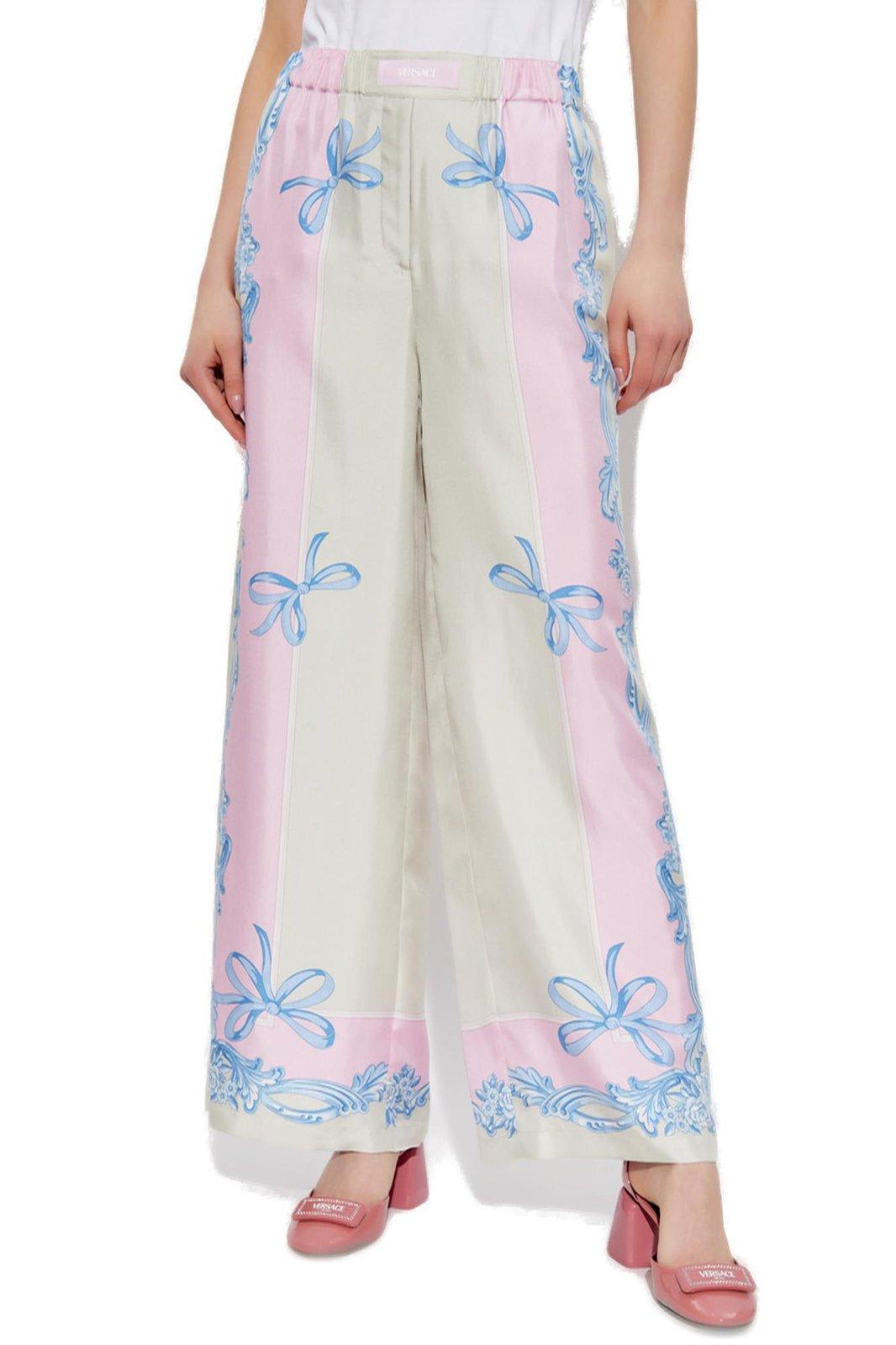 Versace Silk Twill Pajama-style Trousers With Medusa Cameo Print