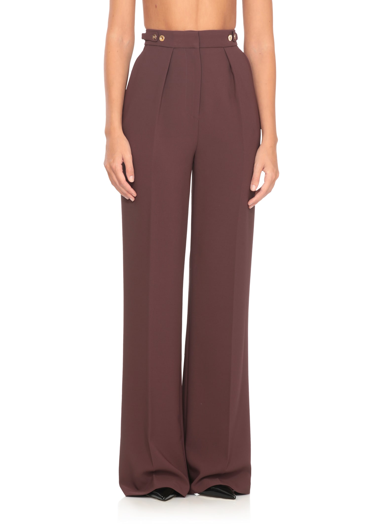 Elisabetta Franchi High Waist Wide Leg Trousers With Pockets In Burgundy