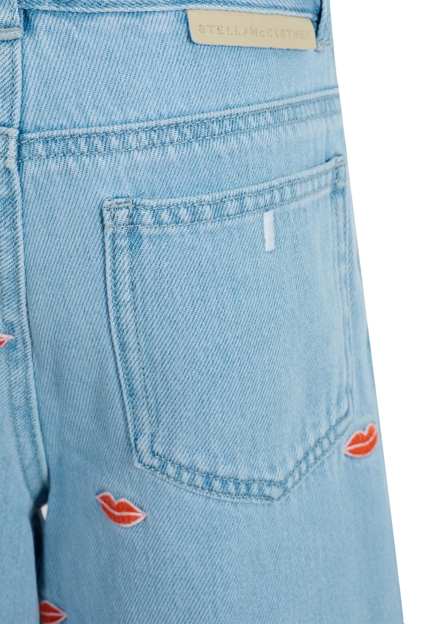 Stella Mccartney Light Blue Jeans For Girl With Mouth In Blue