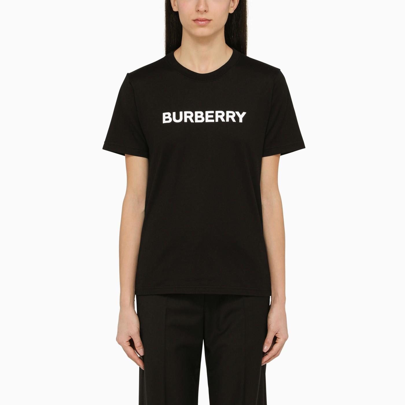 Shop Burberry Black Crew-neck T-shirt With Logo In Black/white