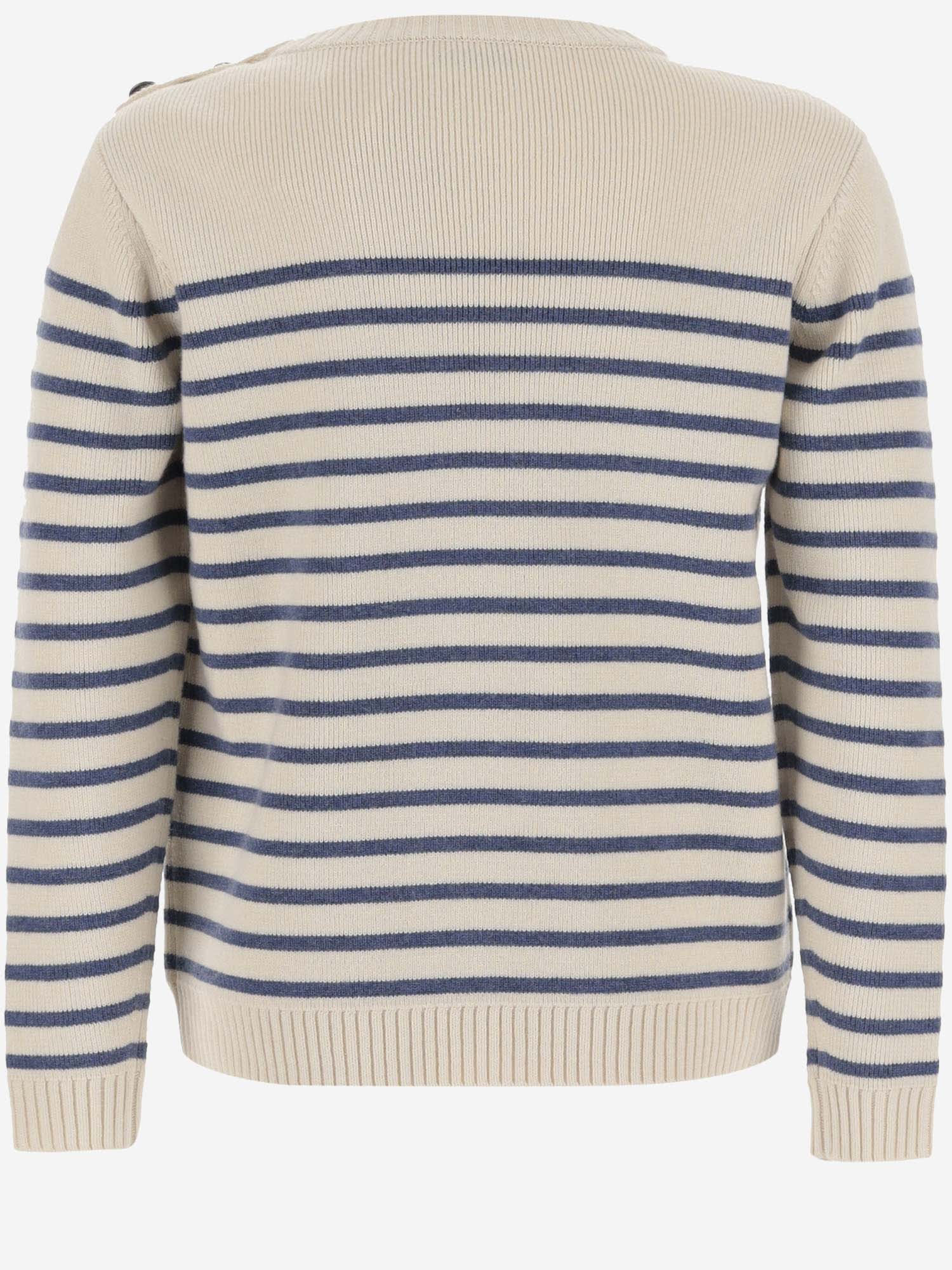 Shop Bonpoint Striped Wool Blend Sweater In Blue