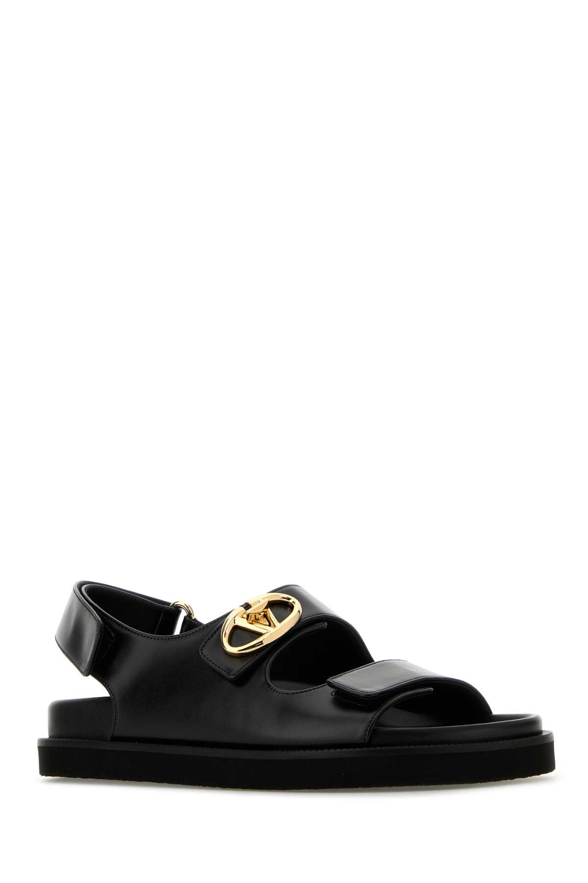 Shop Valentino Black Leather Sandals In Nero