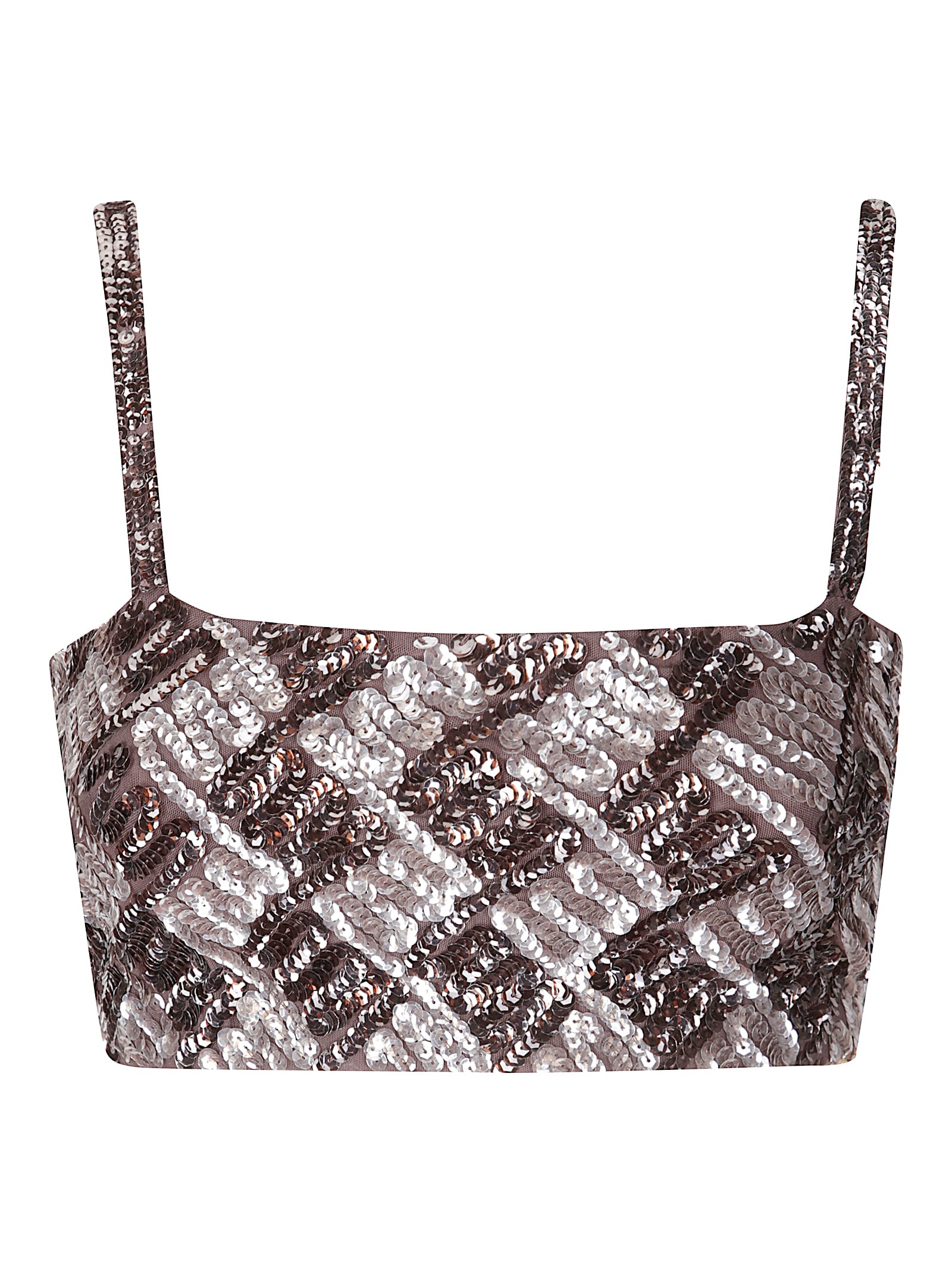 P.a.r.o.s.h Geometric Sequined Micro Top In Brown