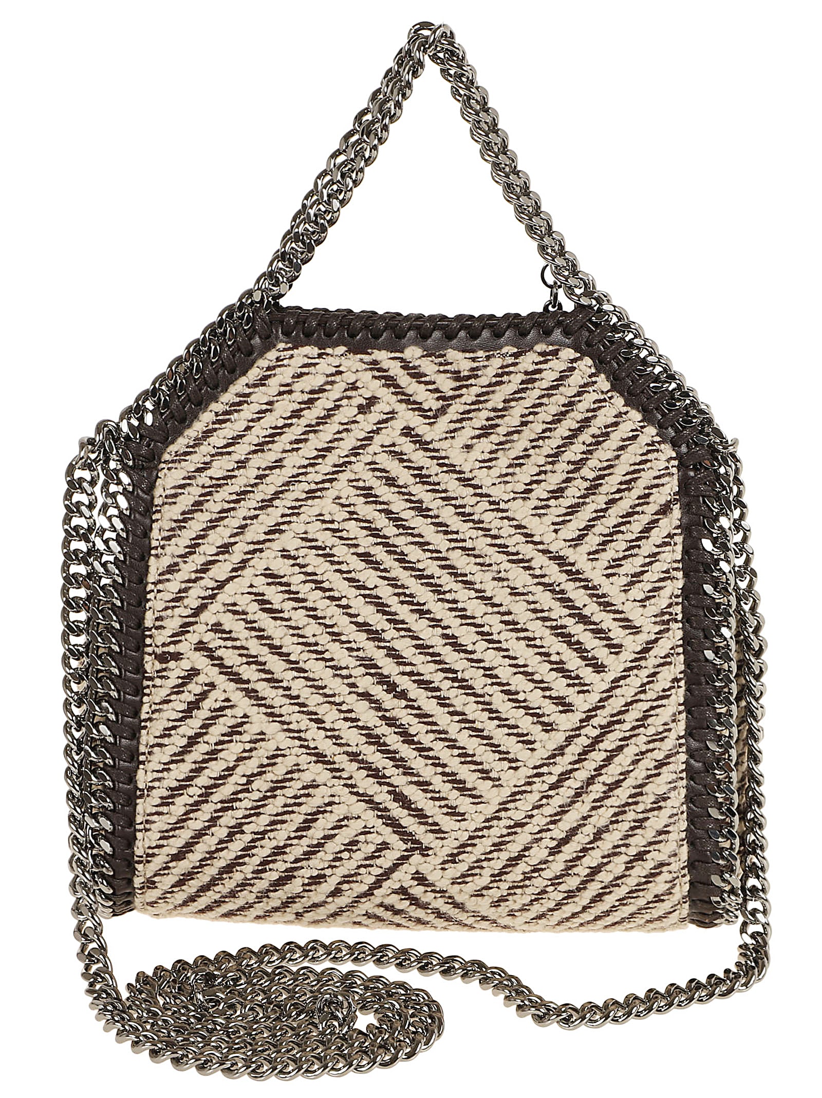 Shop Stella Mccartney Tiny Tote Embroidered Jacquard W/crystals In Chocolate Cream