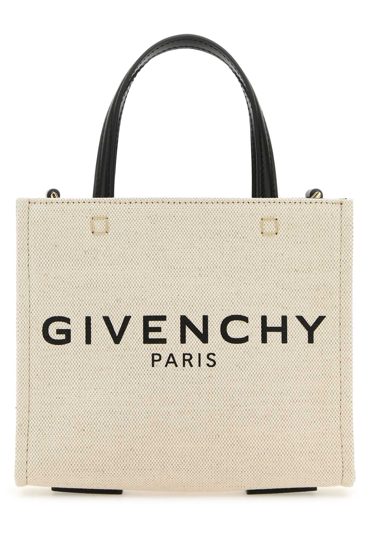 Shop Givenchy Sand Canvas Mini G-tote Handbag In Beigeblack