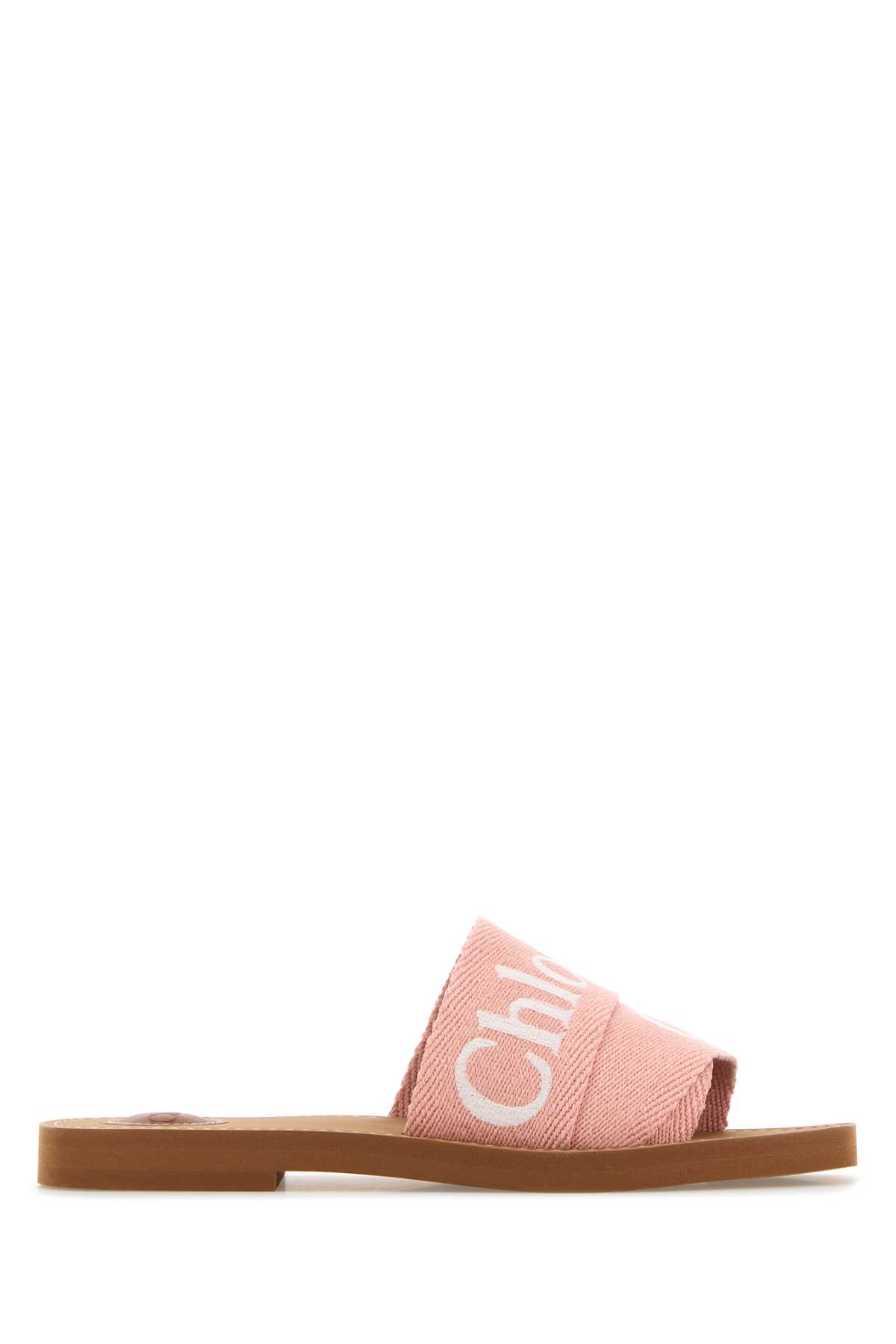 Chloé Pink Linen Woody Slippers