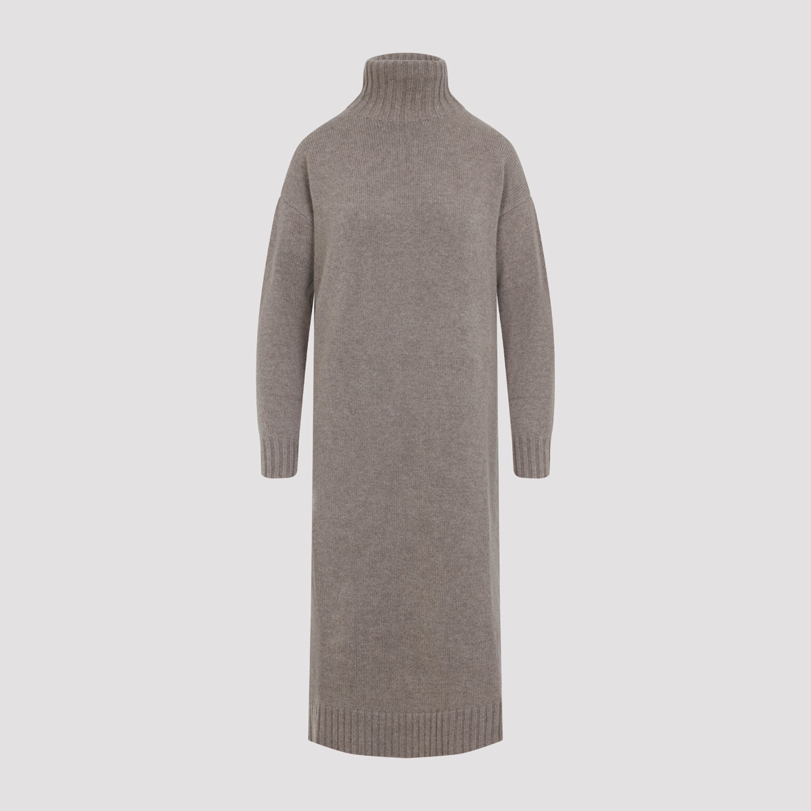 Max Mara High Turtleneck Cashmere Midi Dress In Brown