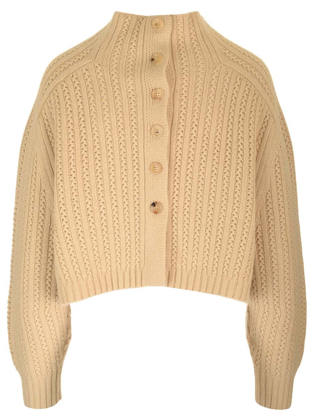 Shop Max Mara Hodeida High Neck Cropped Cardigan In Beige