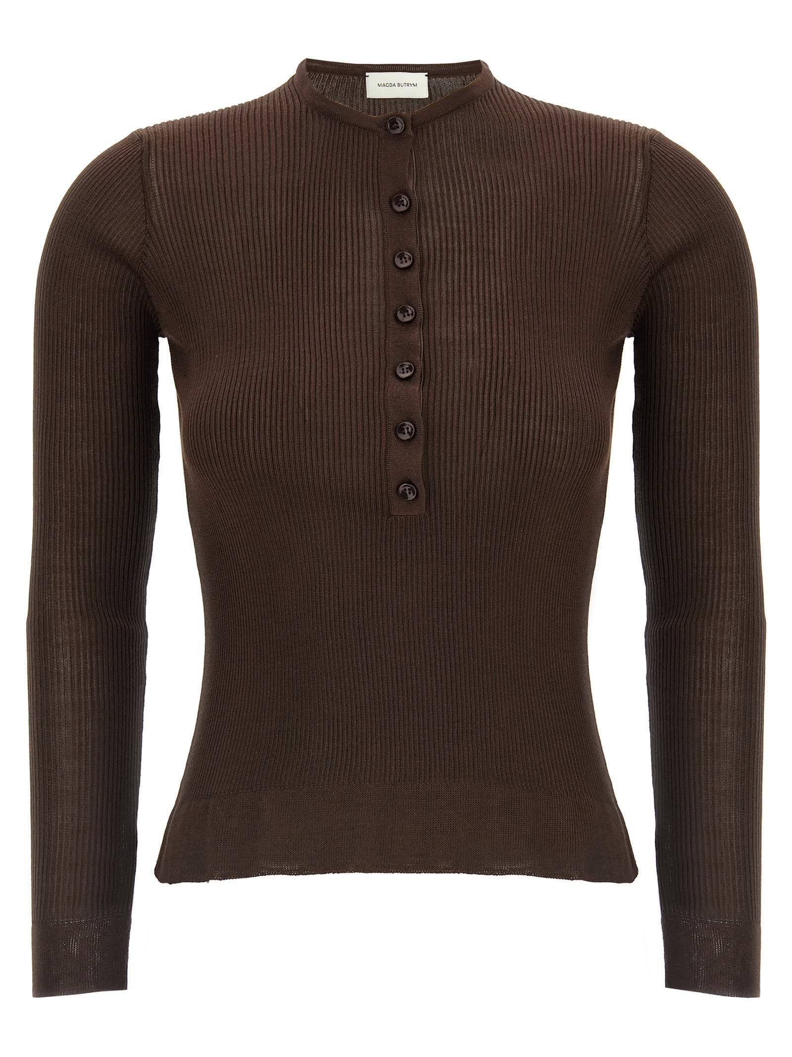 Magda Butrym Luxe Silk Knit Sweater In Brown