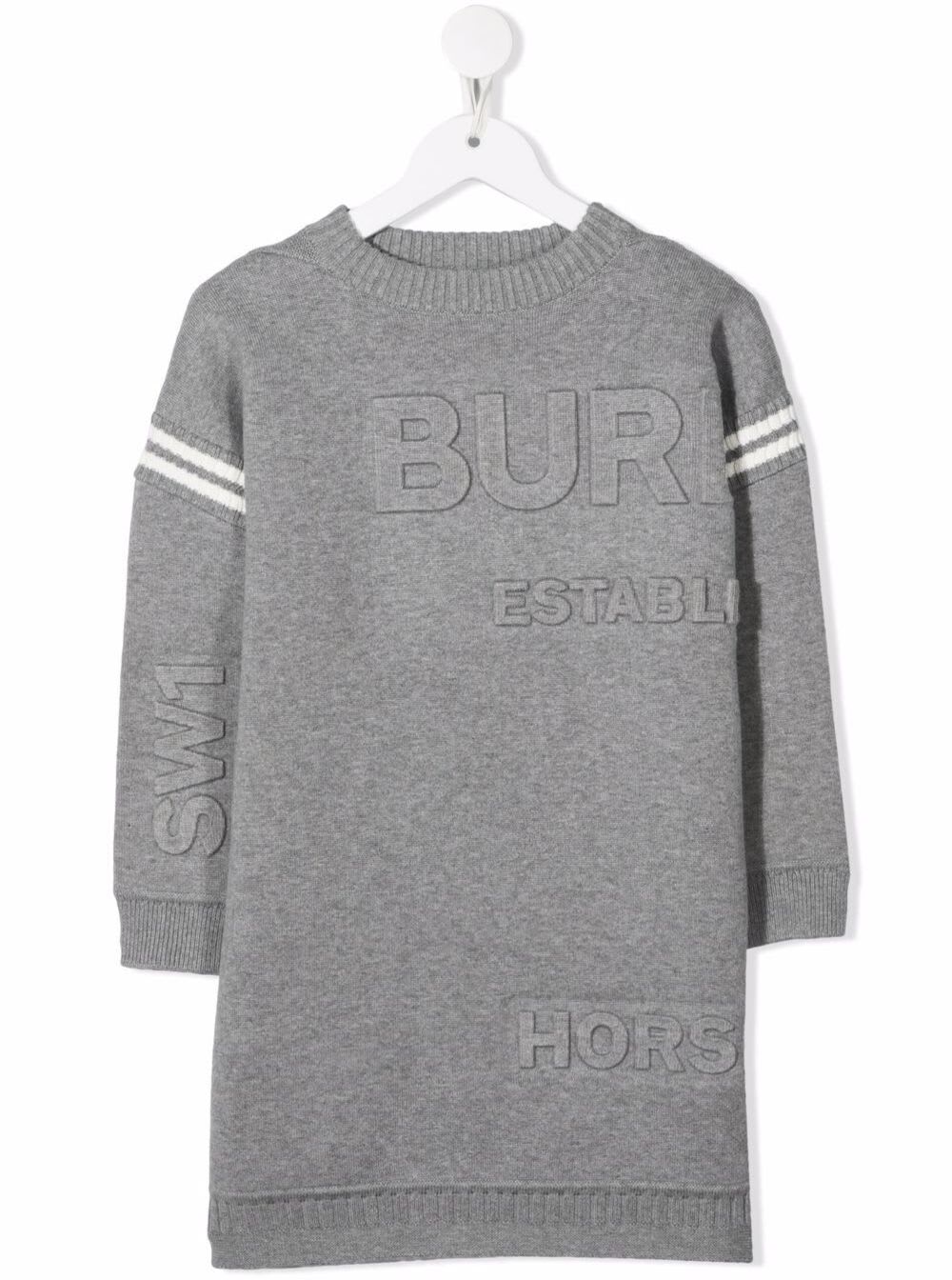 Burberry Bruberry Girl Grey Cotton Dress With Logo