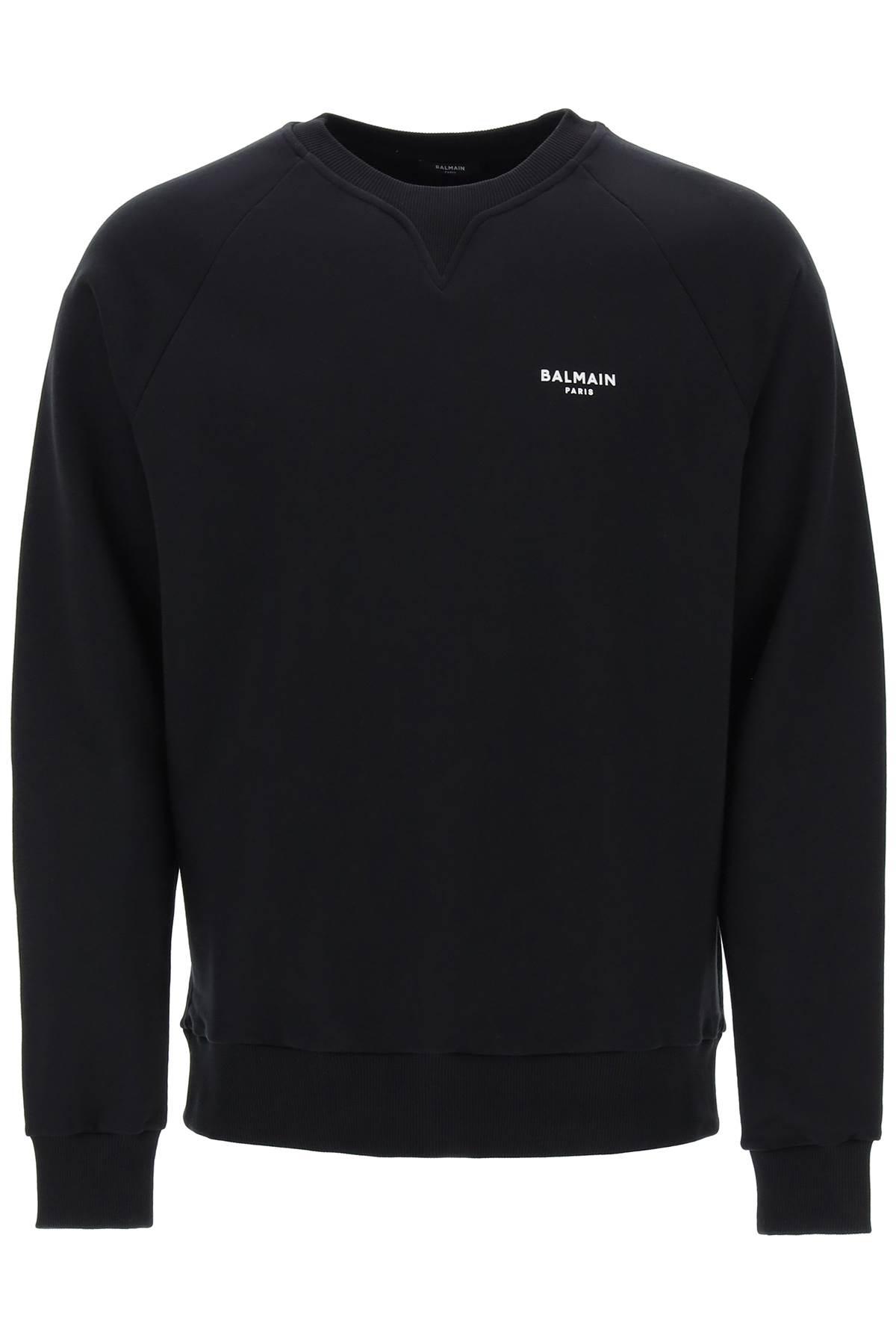 Shop Balmain Crew-neck Sweatshirt With Flocked Logo In Noir Blanc (black)