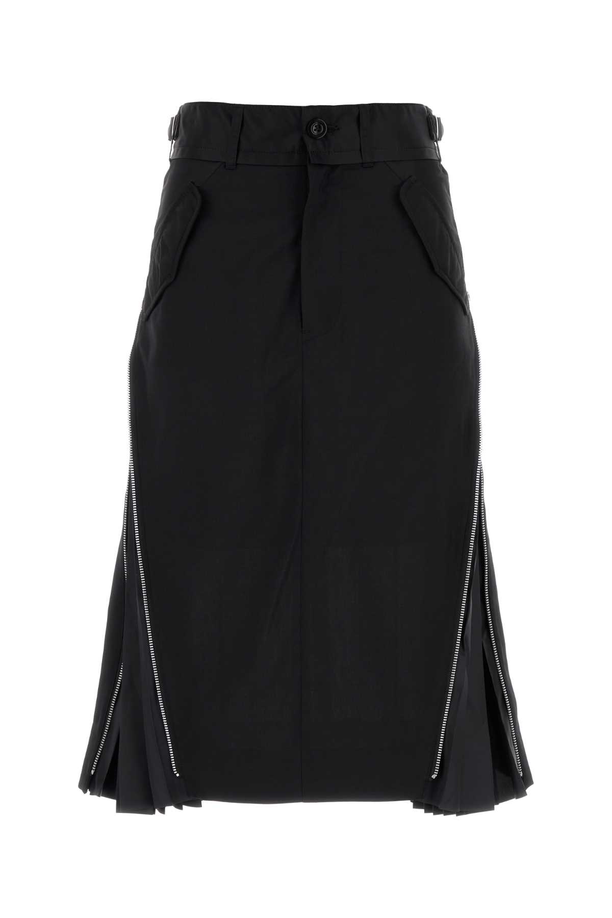 Sacai Suiting Mixed Media Midi Skirt In Black
