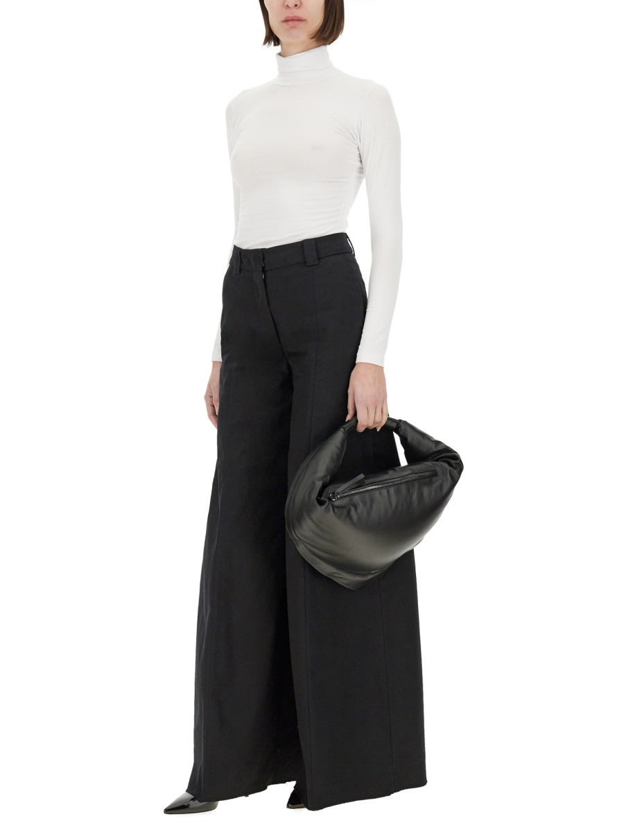 The Latest Thelatest Wide-leg Black Wool Blend Trousers In Black