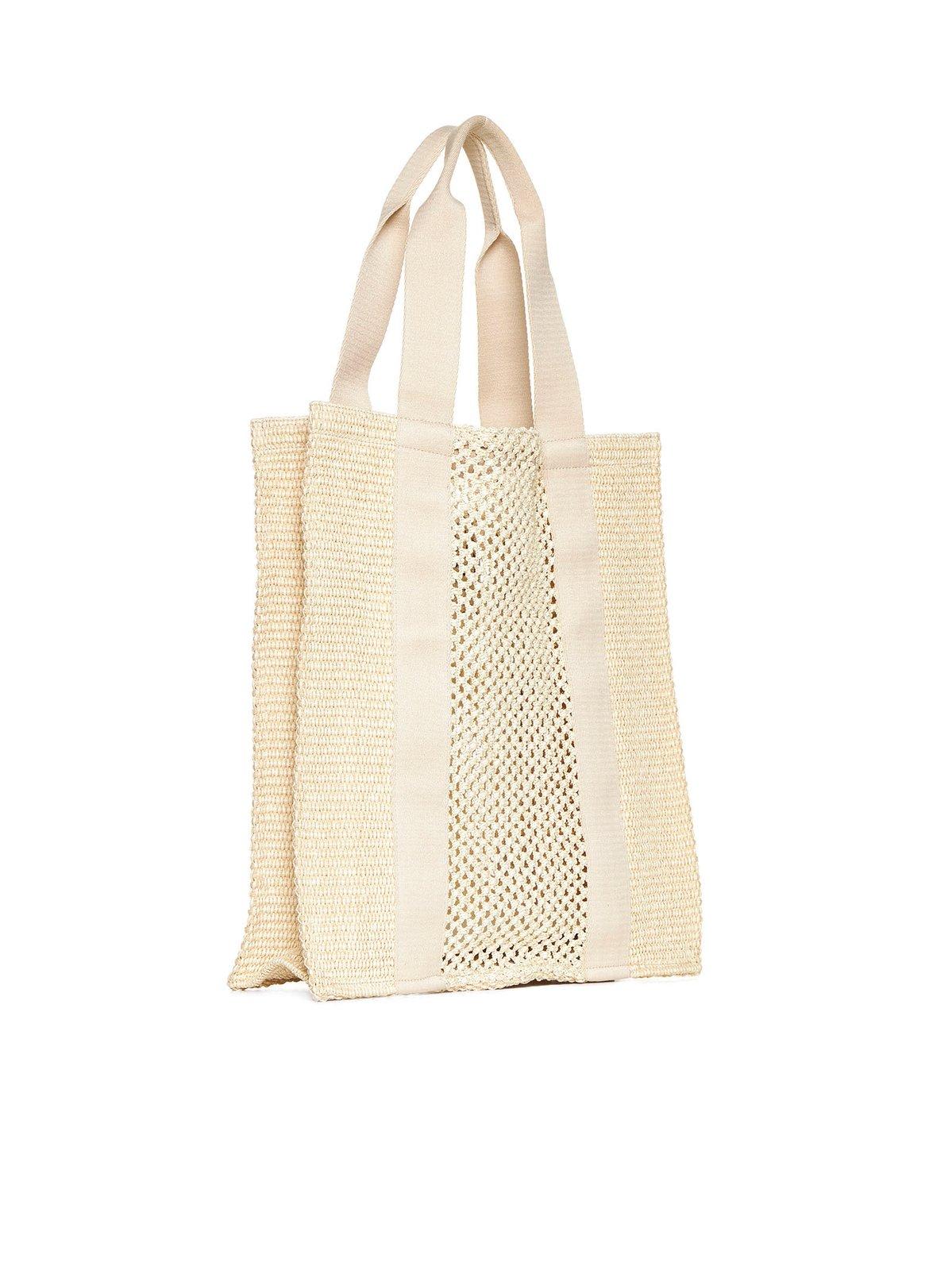 Shop Isabel Marant Striped Woven Top Handle Bag In Beige
