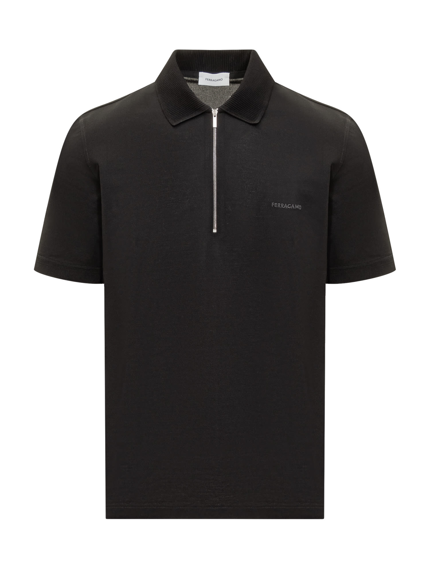 Shop Ferragamo Cotton Pique Polo Shirt In Black