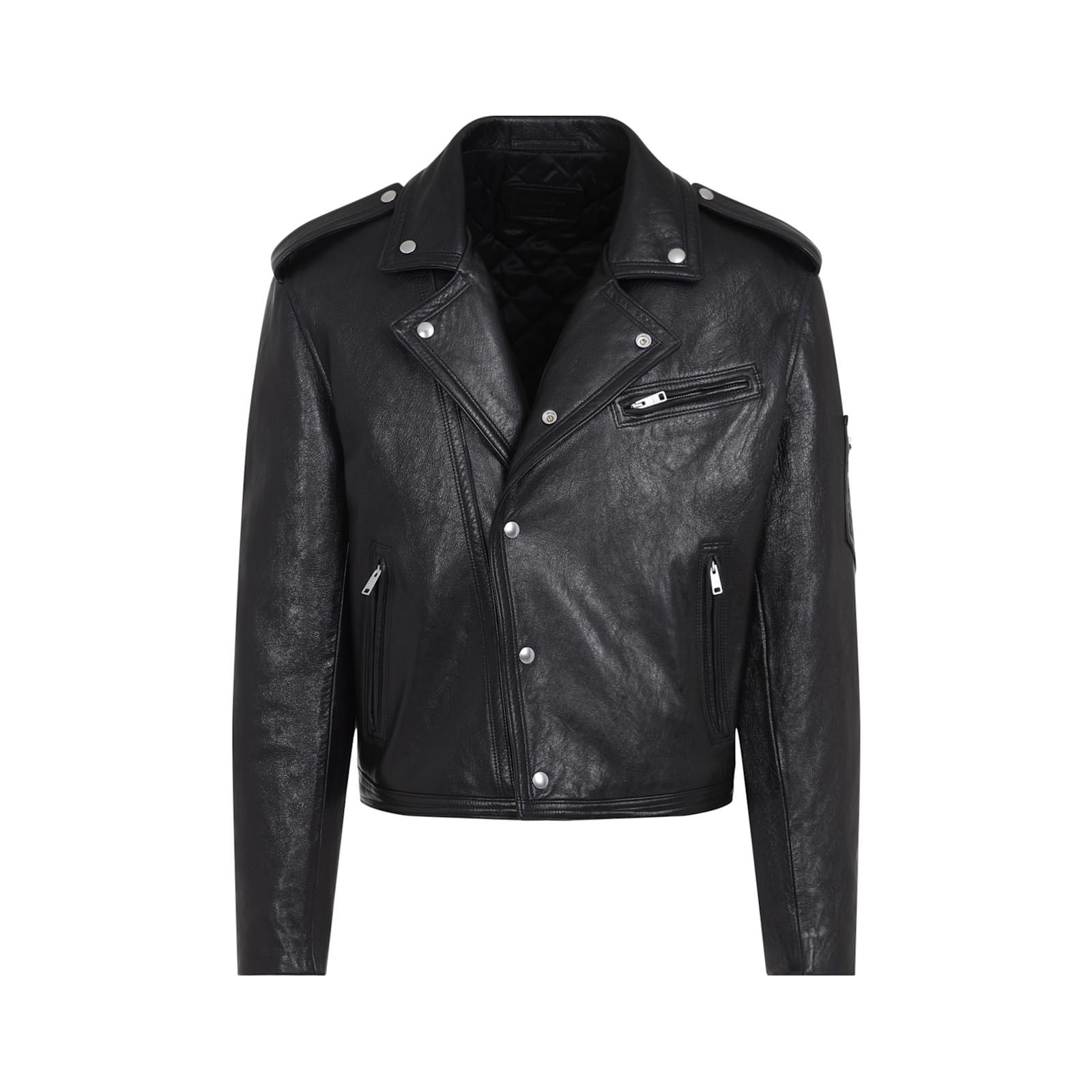 Prada Leather Biker Jacket In Nero