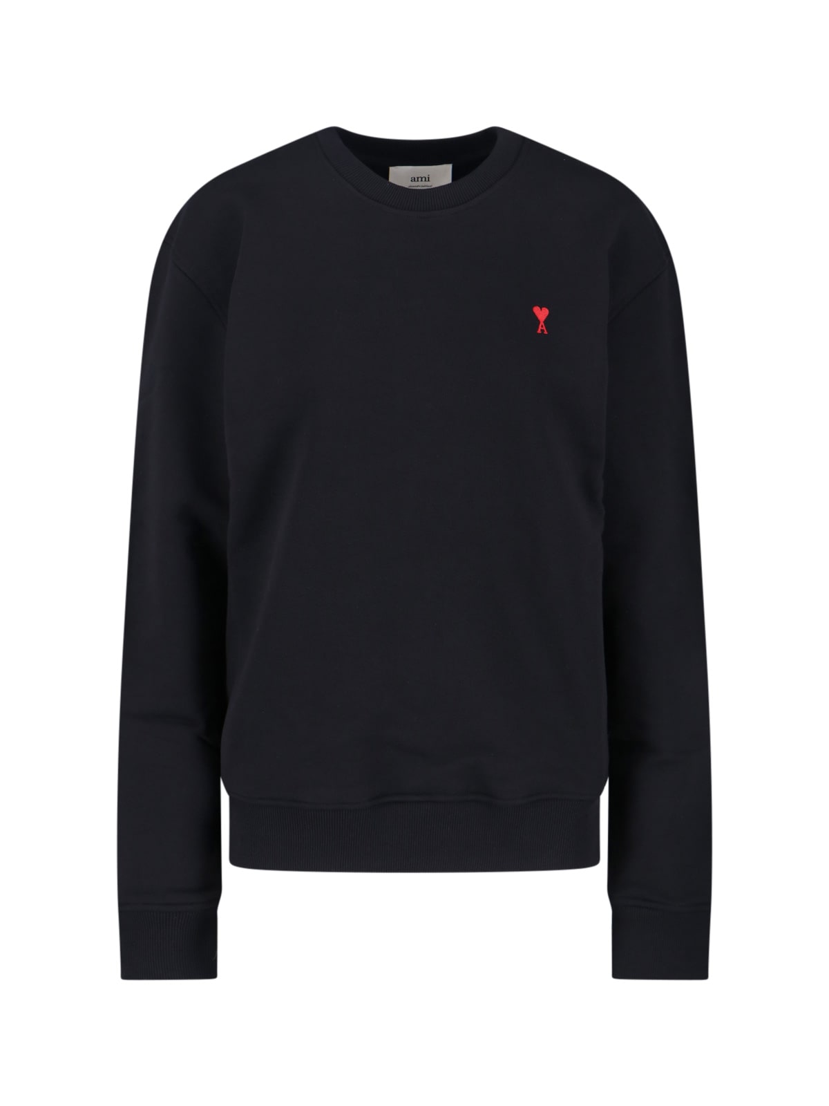 Ami Alexandre Mattiussi Ami Crewneck Sweatshirt With Red Logo Embroidery And Ribbed Finishes In Blue