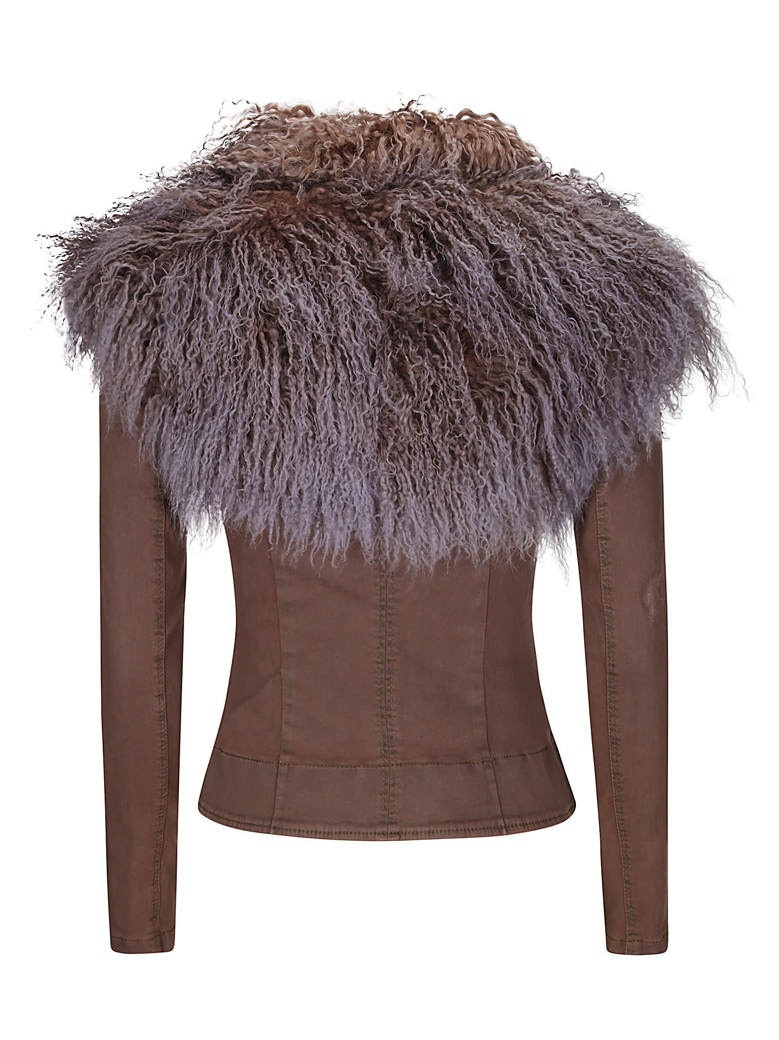 Knwls Shiv Shearling-trimmed Stretch-denim Jacket In Sky Brown
