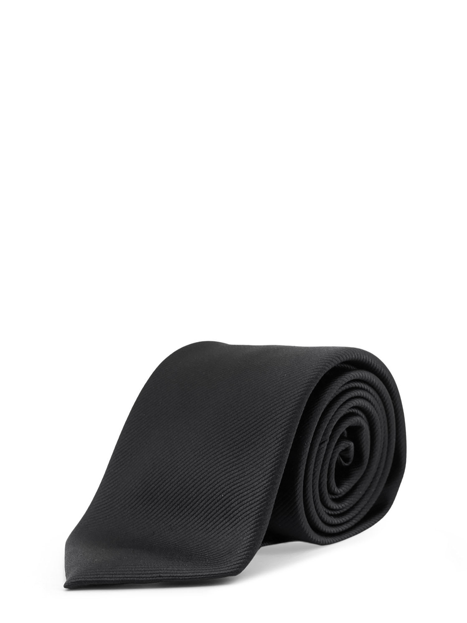 Giorgio Armani Silk Tie With 8cm Width And Diagonal Pattern In Black