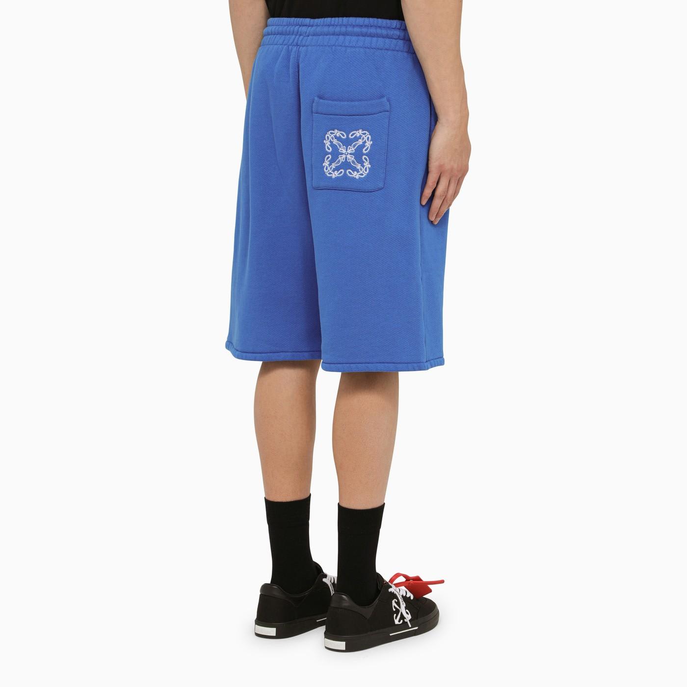 Shop Off-white Nautical Blue Cotton Bermuda Shorts With Logo In Nautical Blue White