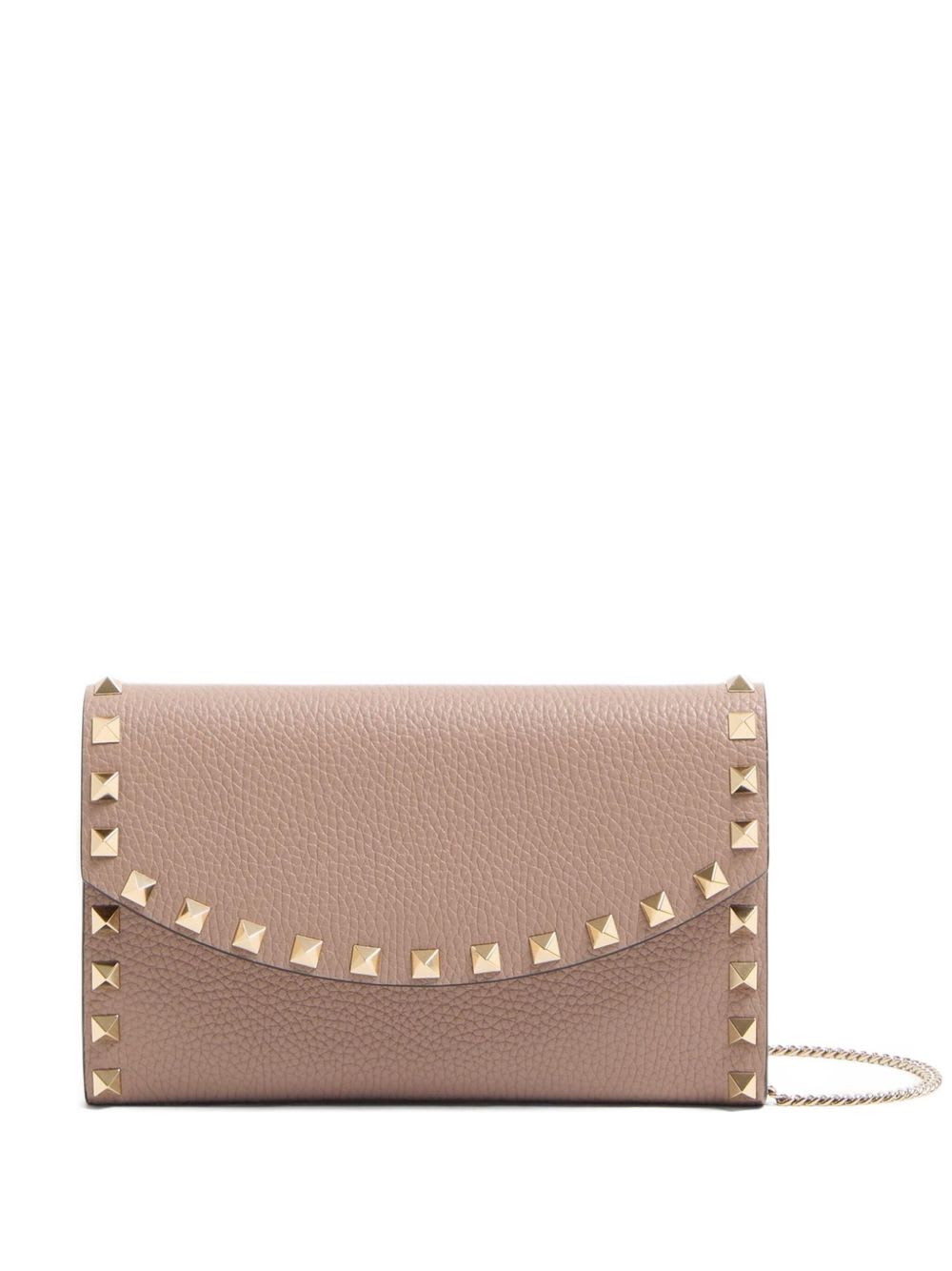 Valentino Rockstud Leather Wallet On Chain In Neutral
