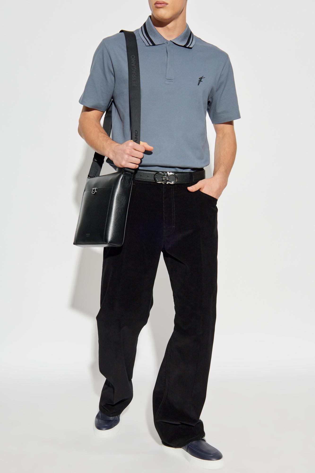 Ferragamo Polo With Embroidered Logo In Blue