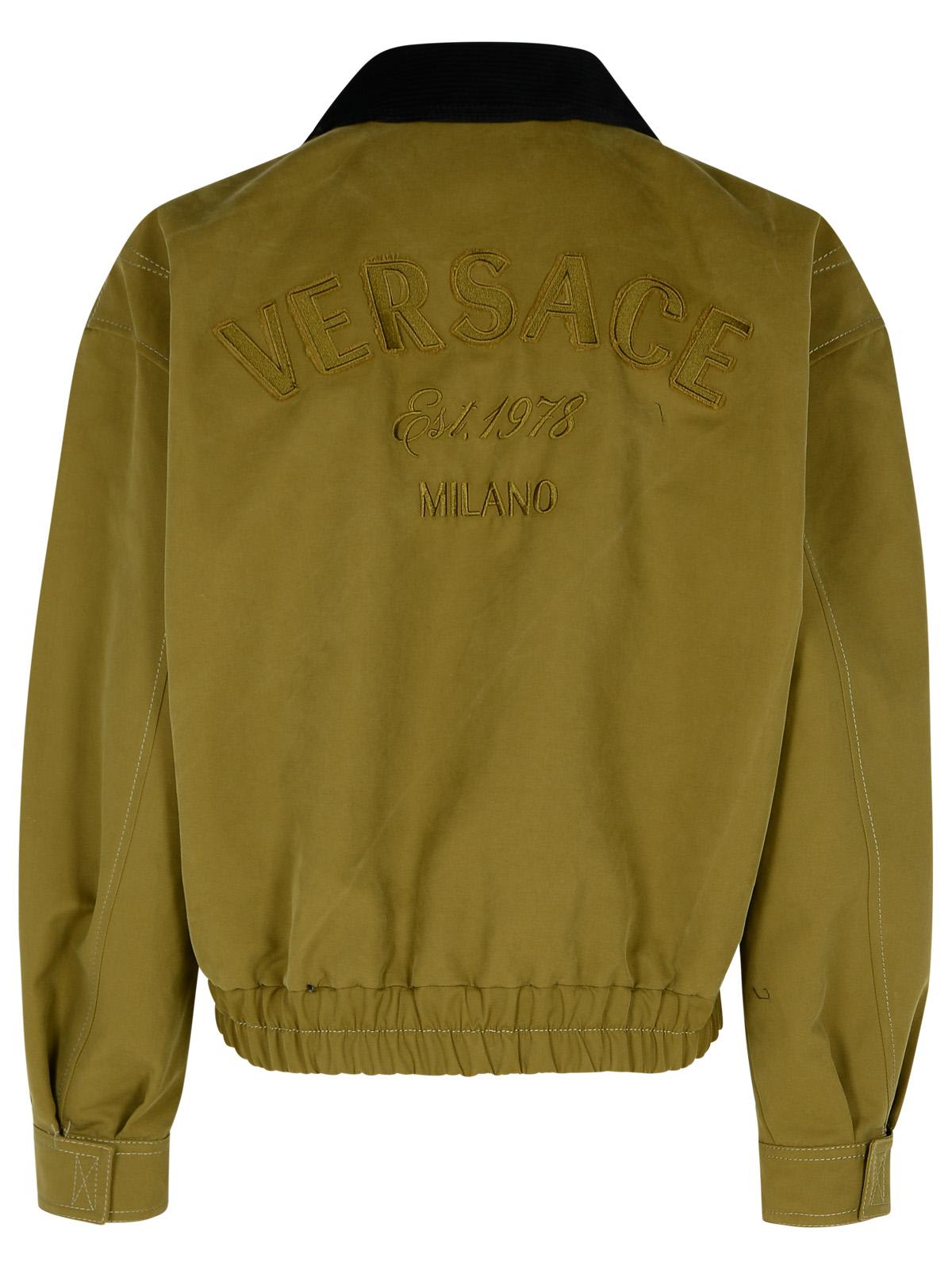 Shop Versace Bomber Jacket In Green Cotton