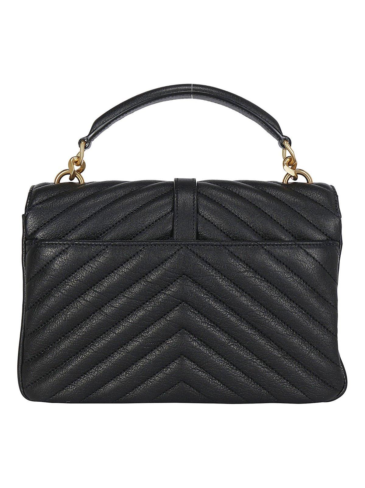 Saint Laurent College Quilted Medium Shoulder Bag In Black