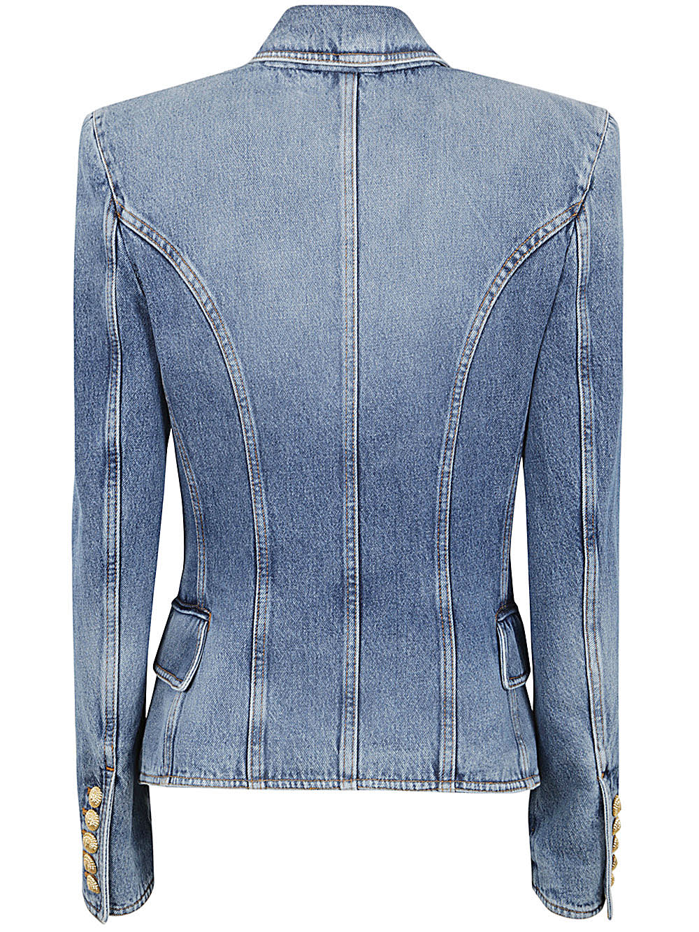 Shop Balmain 8 Btn Medium Blue Denim Jacket In Ff Bleu Jean
