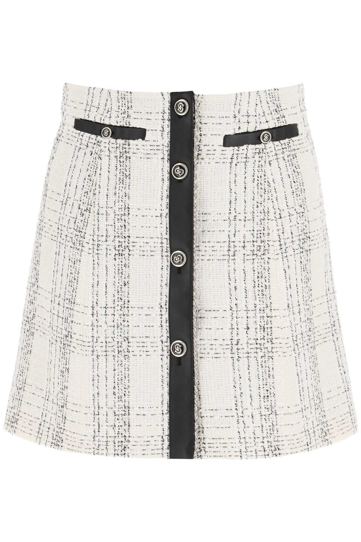 Salvatore Ferragamo Tartan Tweed And Leather Mini Skirt