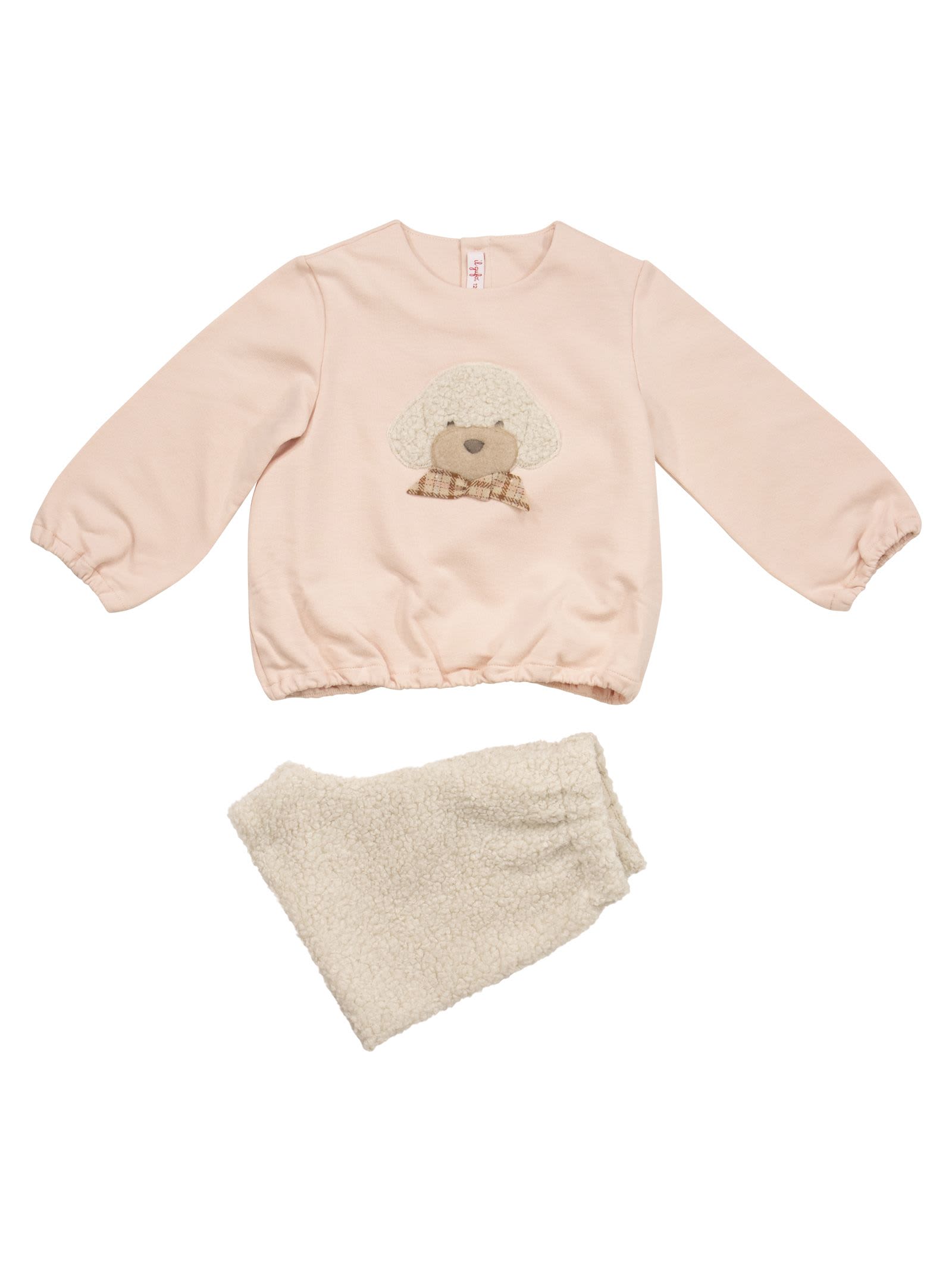 Il Gufo Kids' Two-piece Set With Teddy Bear In Pink/ivory