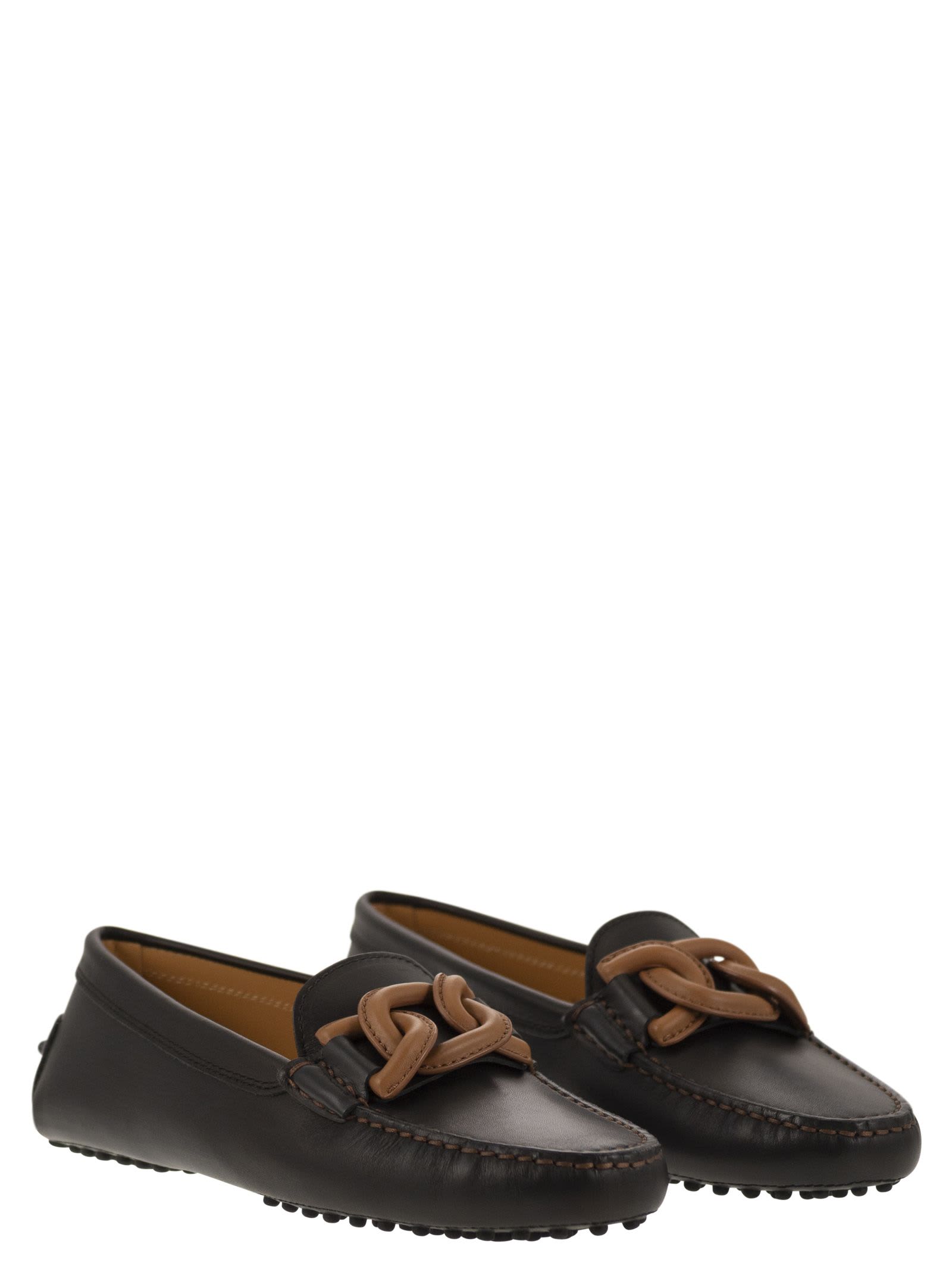 Shop Tod's Moccasin With Leather Chain In Black