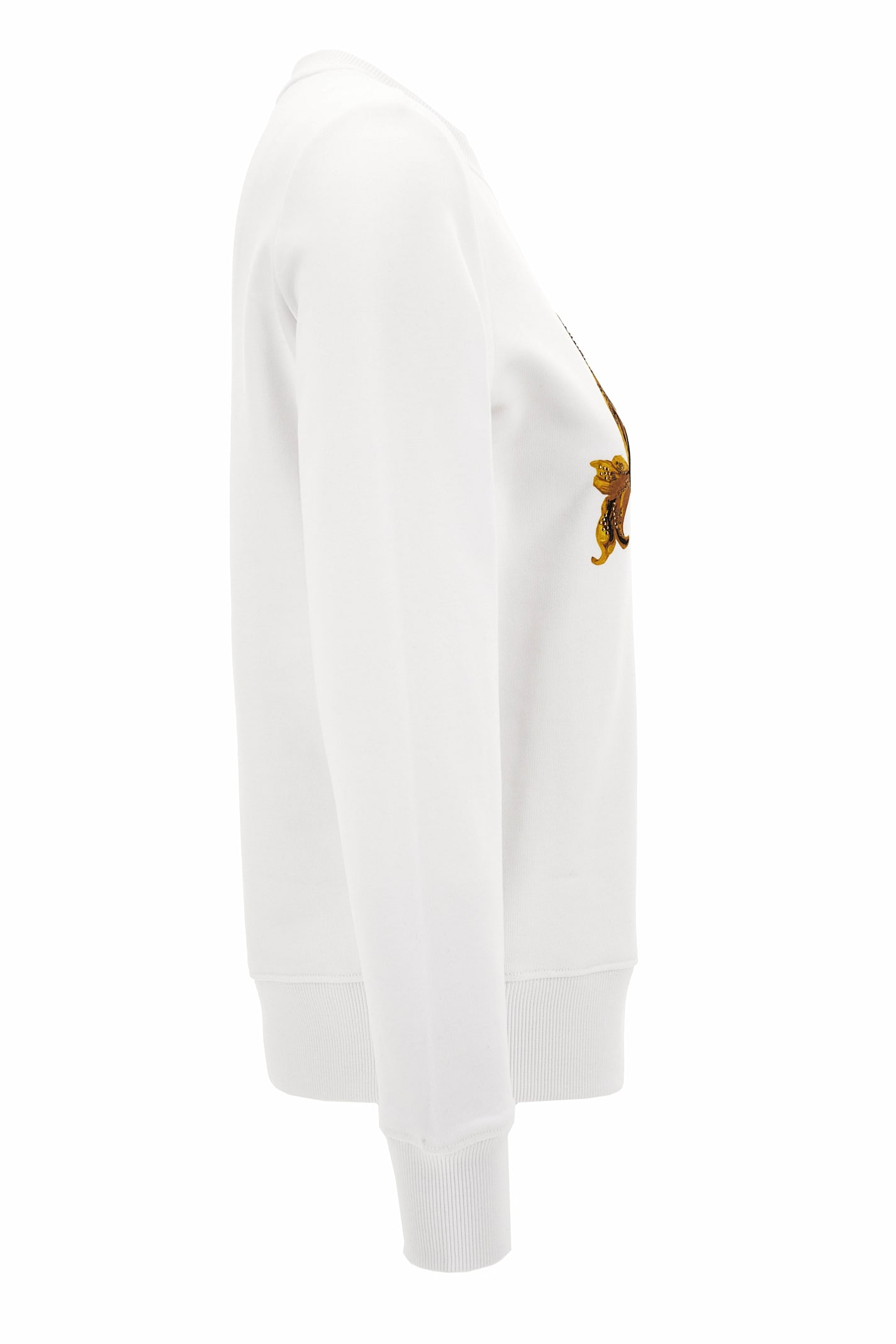 Versace Jeans Couture White Cotton Crewneck Sweatshirt With Gold Logo In White