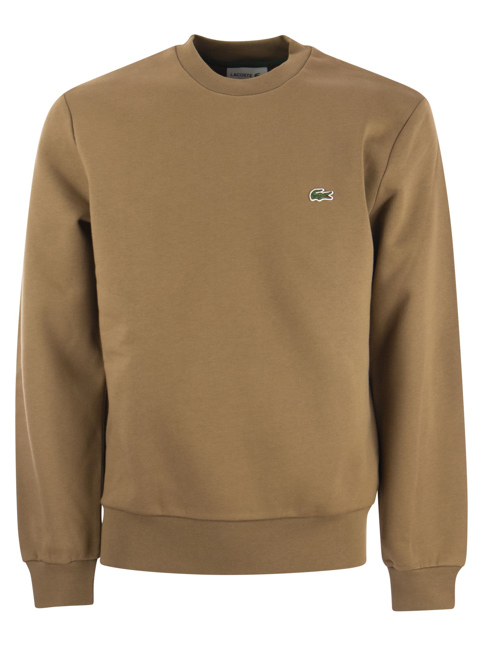Shop Lacoste Jogger Sweatshirt In Brushed Organic Cotton In Camel