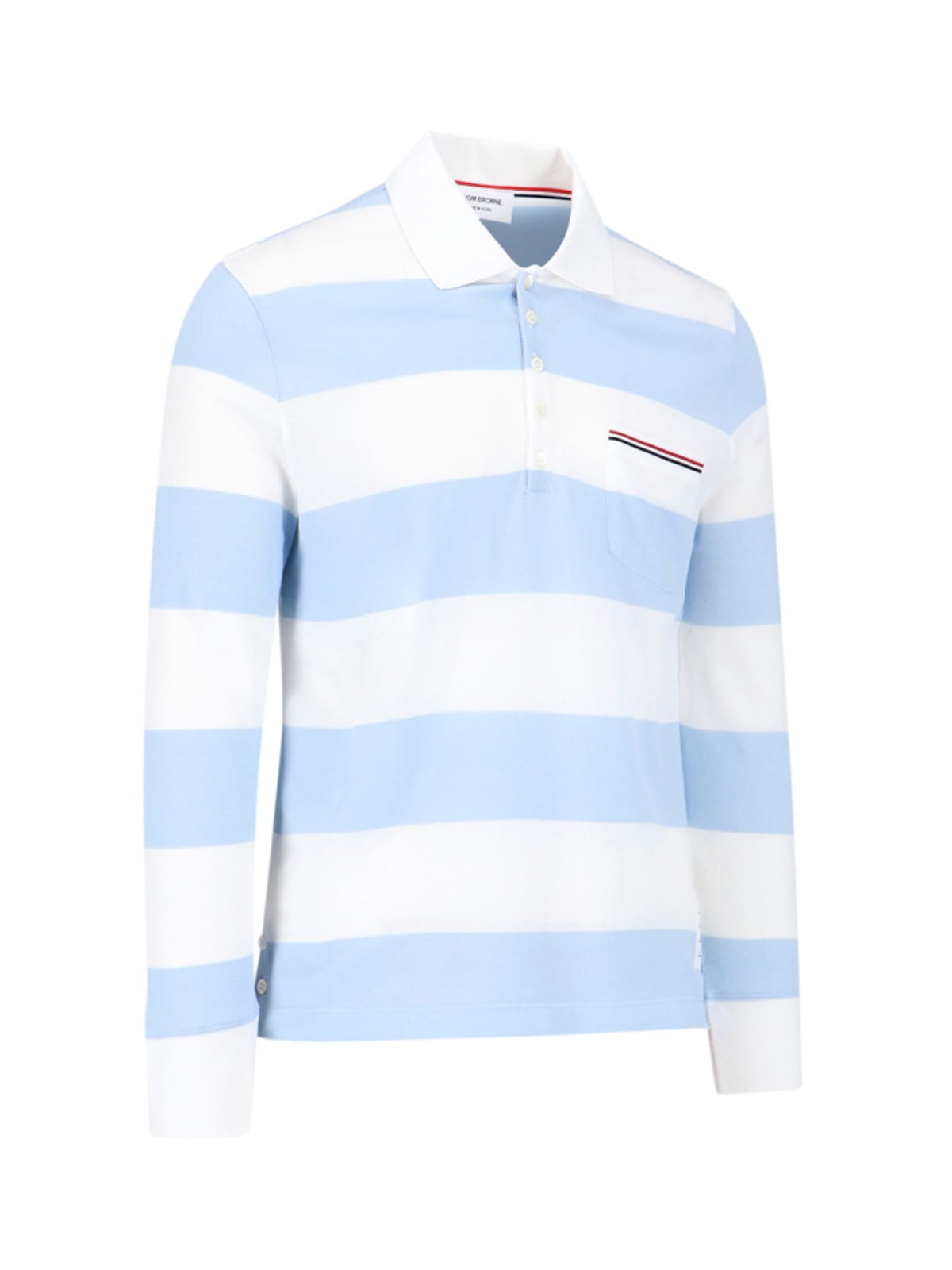 Shop Thom Browne Stripe Polo Shirt In Light Blue