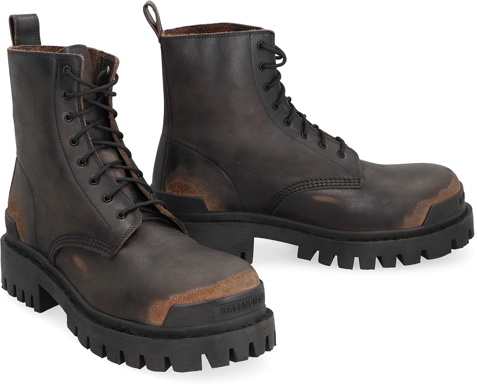 Shop Balenciaga Leather Lace-up Boots In Brown