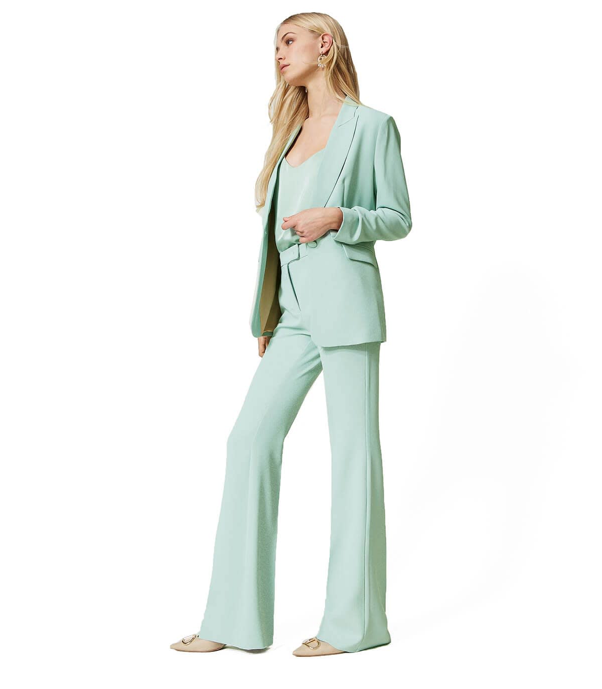 Shop Twinset Green Flare Trousers In Mint