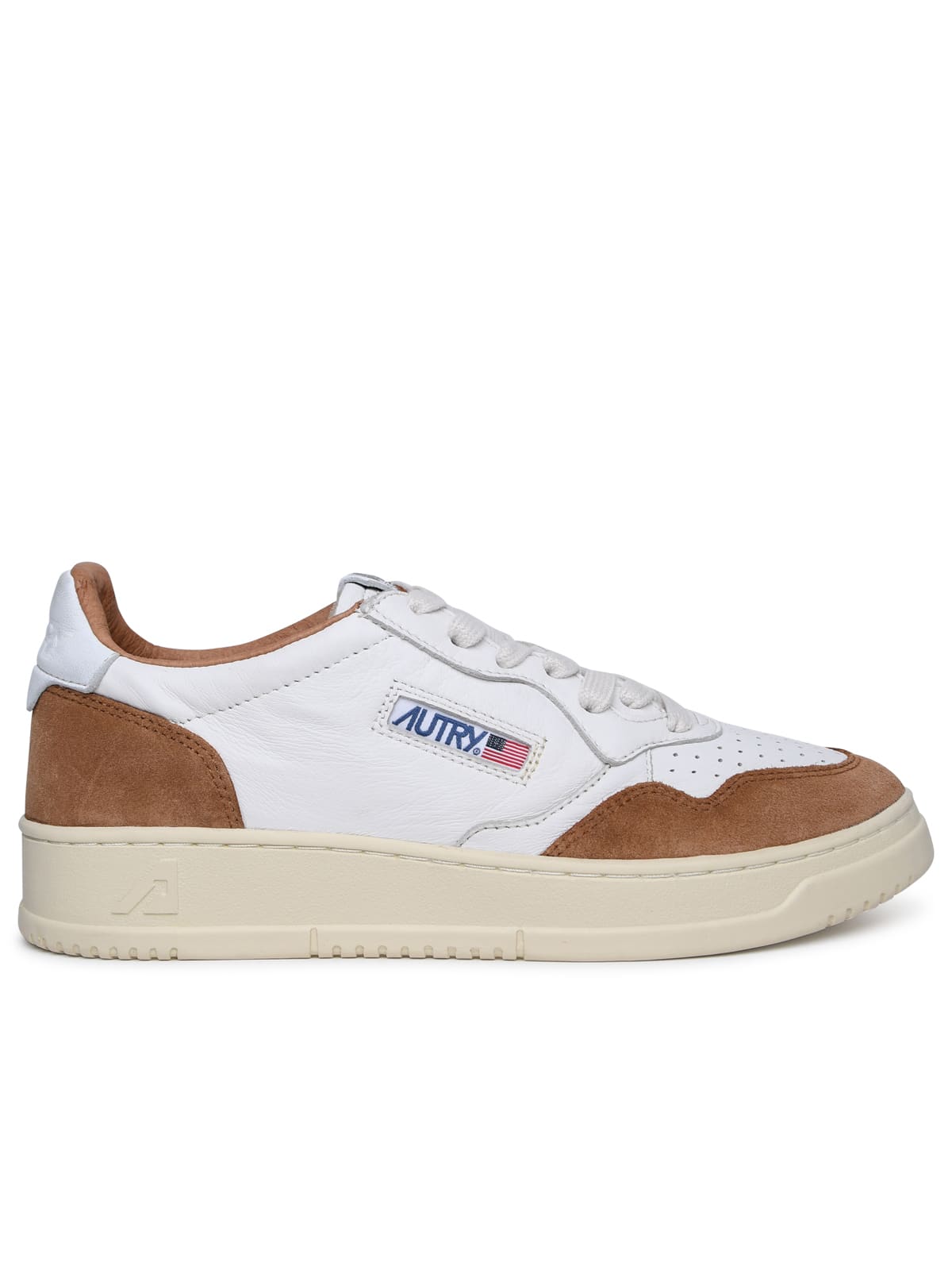 Autry Medalist Sneakers In Goat Leather And White Suede In Brown