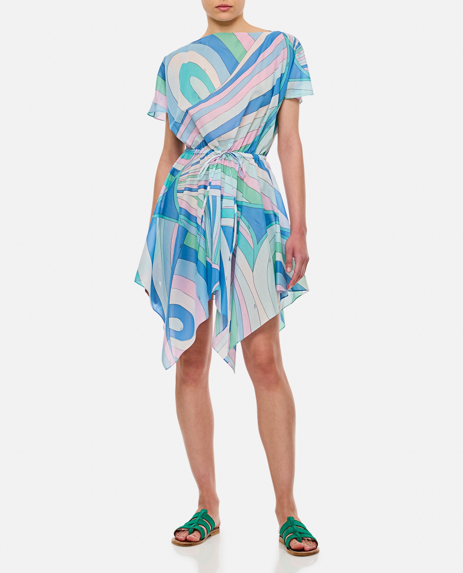 Shop Pucci Short Sleeve Cotton Dress In Clear Blue