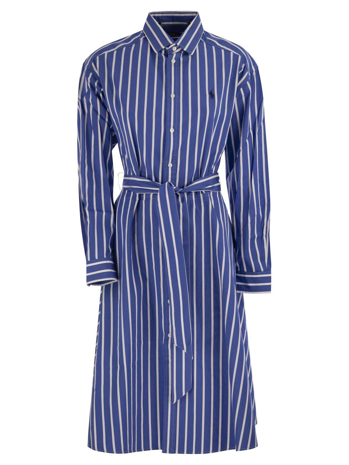 Shop Polo Ralph Lauren Striped Tie-waisted Shirt Dress