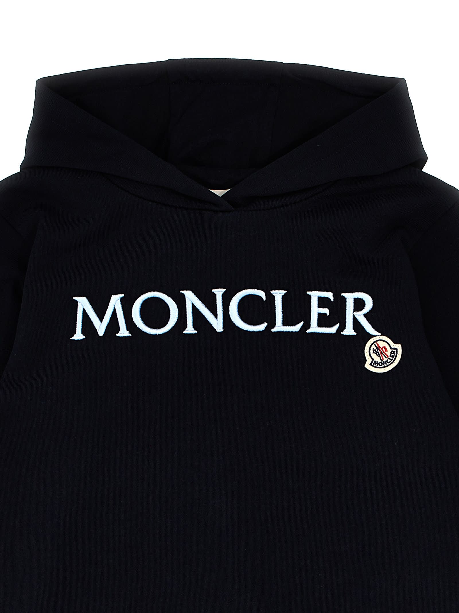 Shop Moncler Logo Embroidery Hoodie In Blue