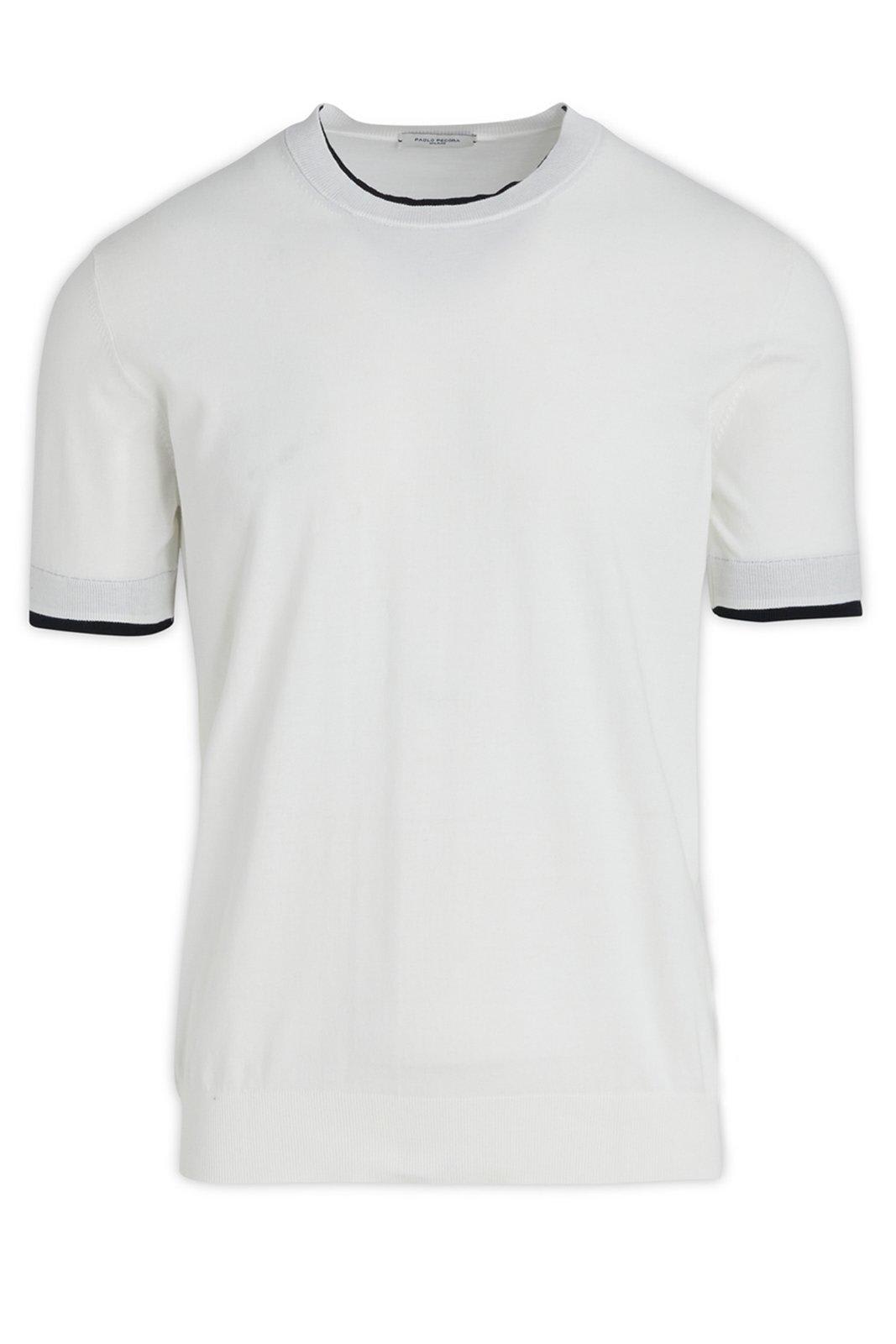 Paolo Pecora Short-sleeved Knitted T-shirt In Bianco