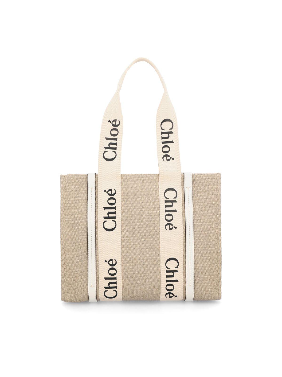 Shop Chloé Woody Medium Tote Bag In J White Blue