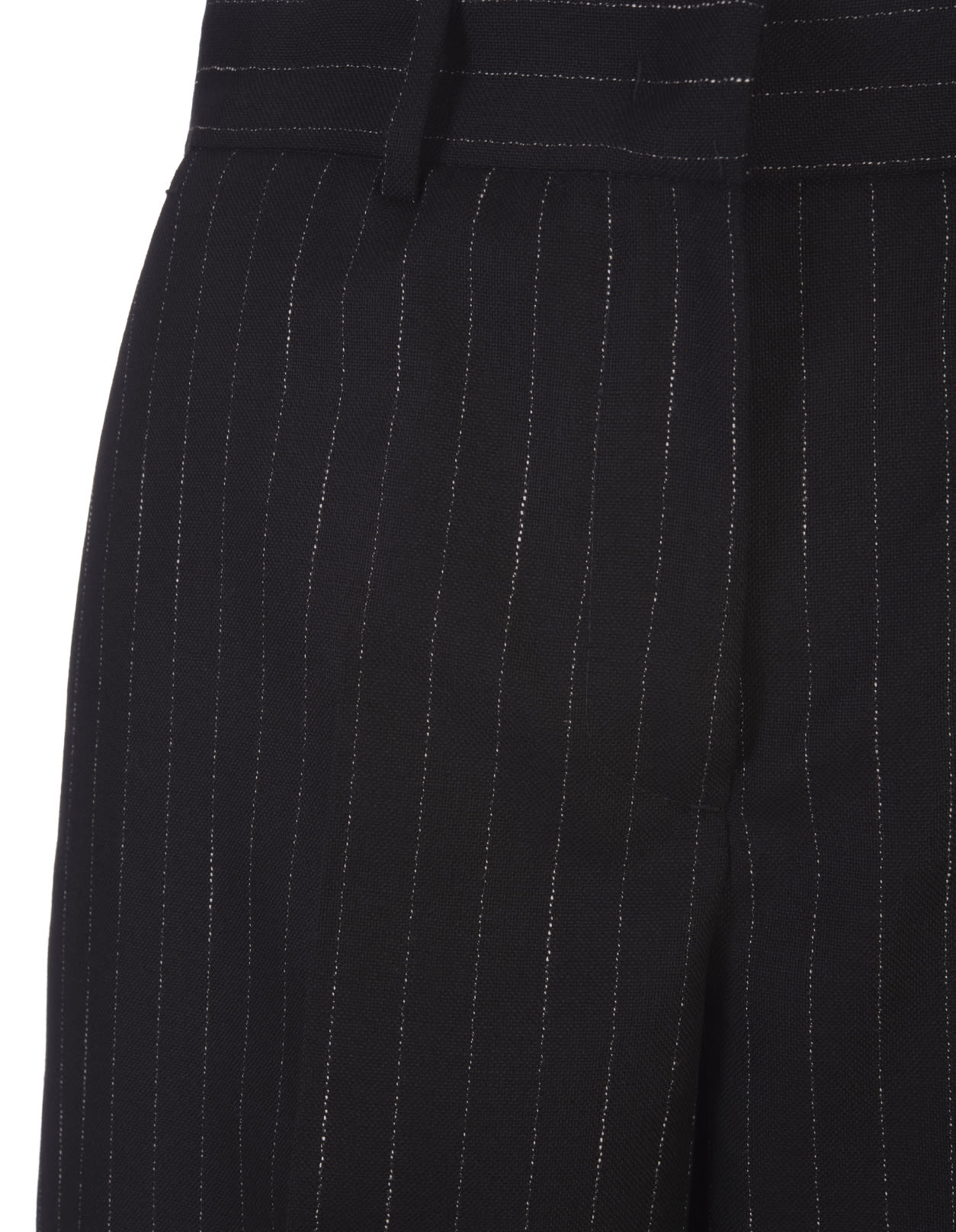 Shop Msgm Black Pinstripe Wide Leg Trousers