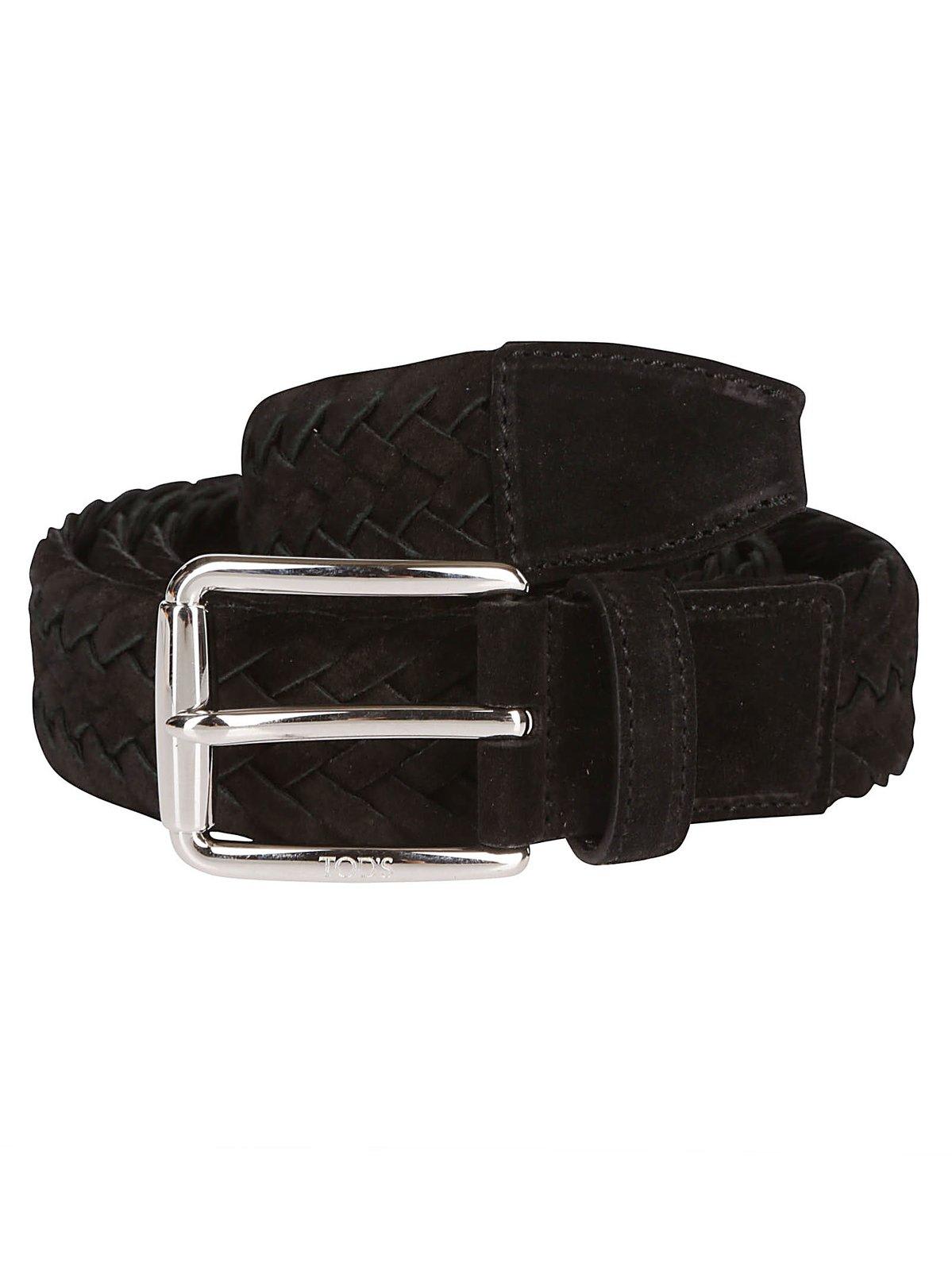 Shop Tod's Braided Buckle Belt In Black