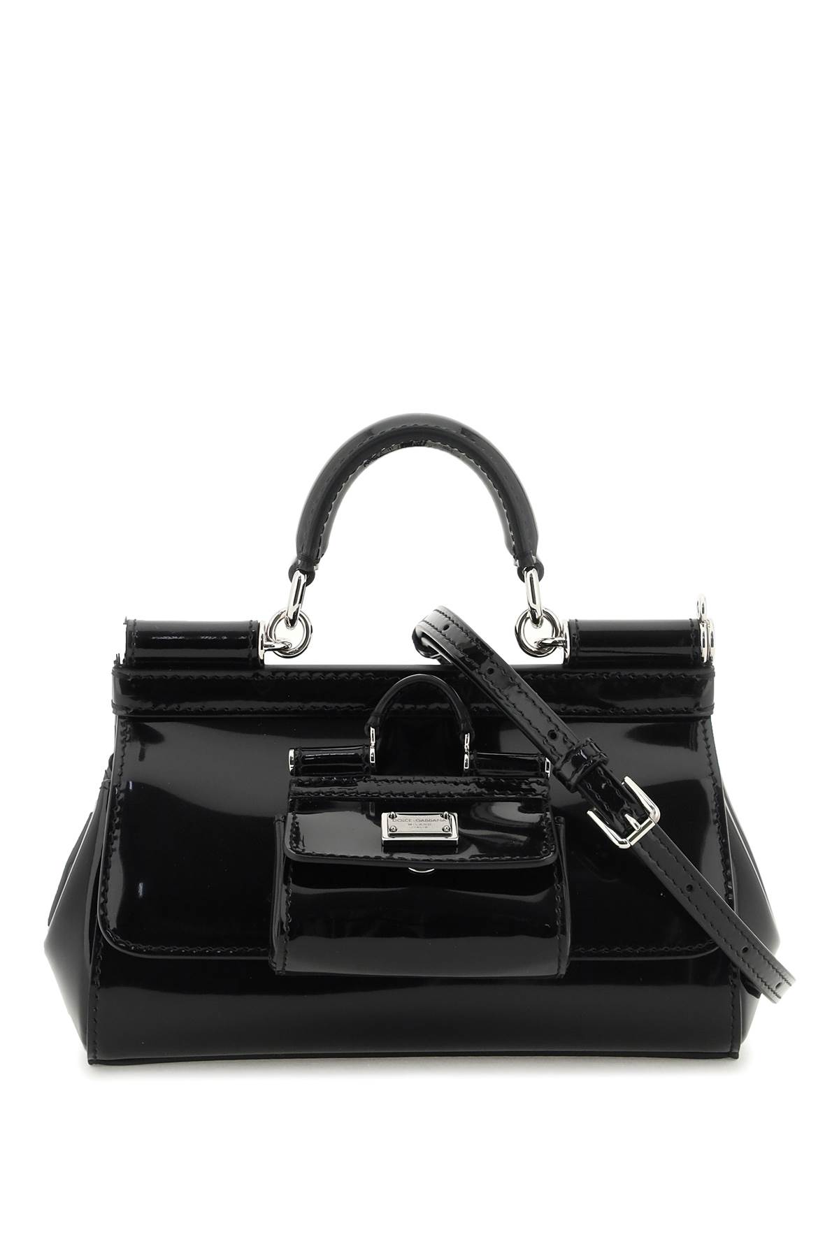 Dolce & Gabbana Patent Leather Small Sicily Bag With Coin Purse In Black
