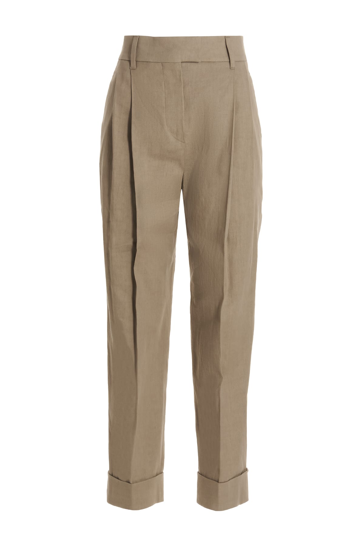 Shop Brunello Cucinelli Linen Blend Trousers In Beige