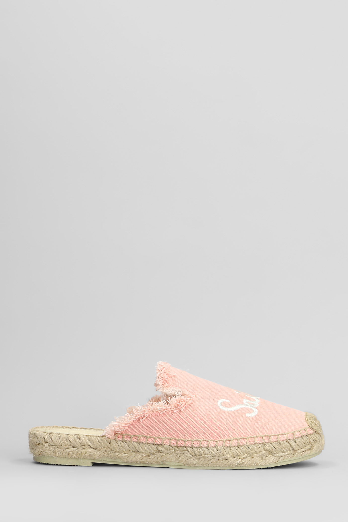 Mc2 Saint Barth Isa Fringe Slipper-mule In Rose-pink Canvas In Pink